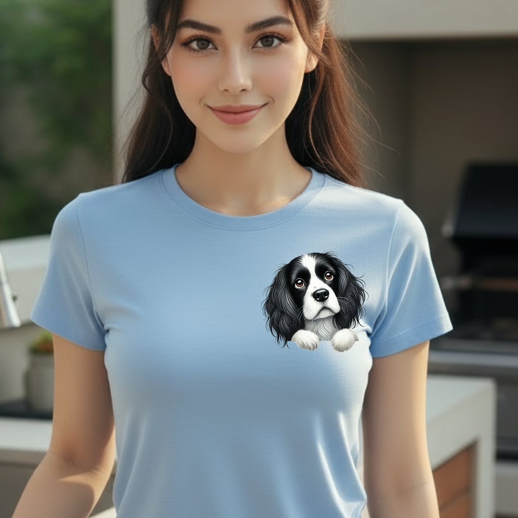 Peek-a-Border Spaniel T-Shirt — Cute Dog Face Tee for Dog Lovers