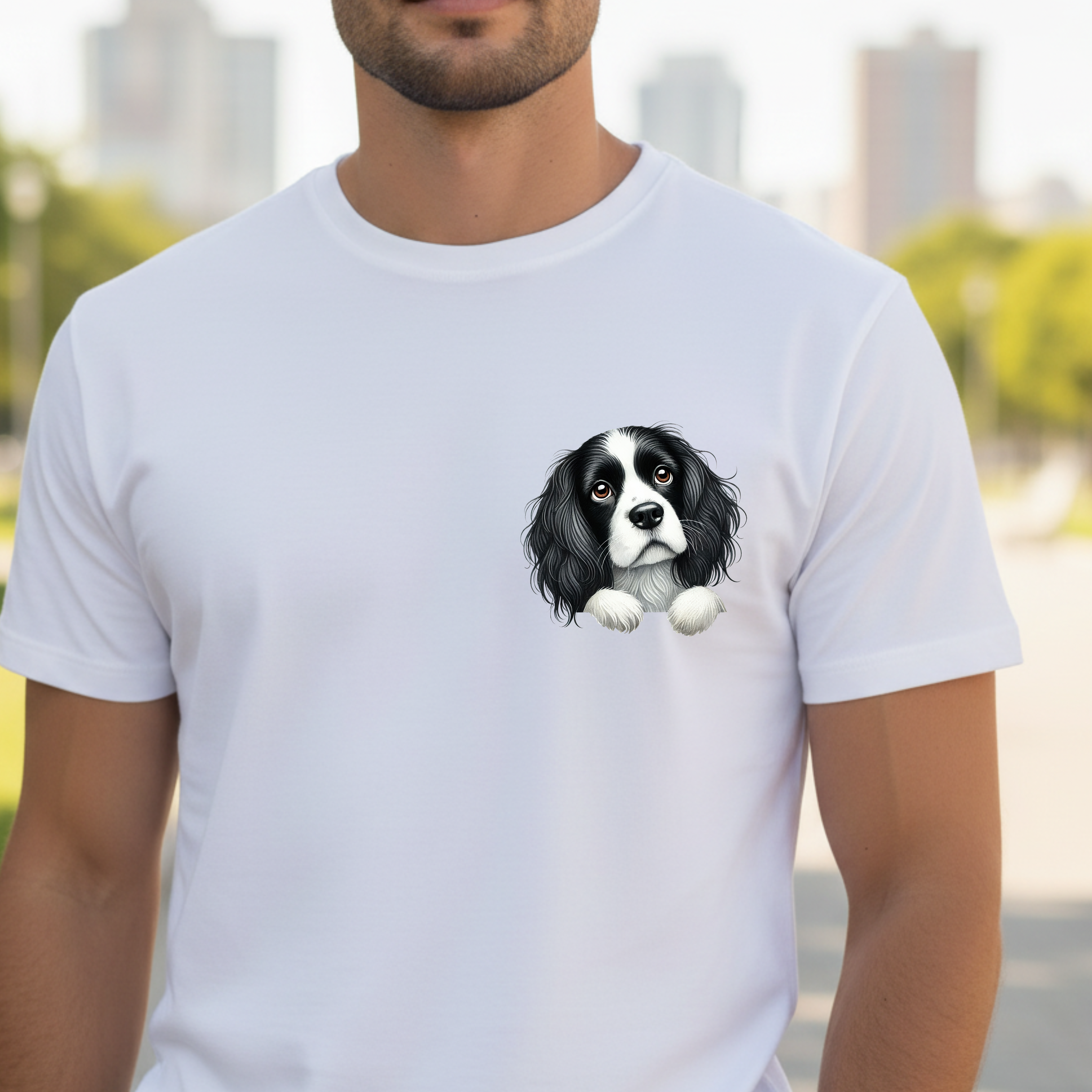 Peek-a-Border Spaniel T-Shirt — Cute Dog Face Tee for Dog Lovers