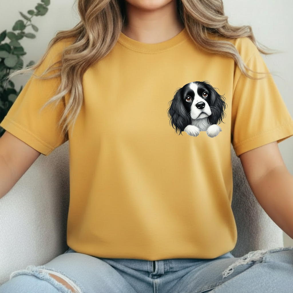 Peek-a-Border Spaniel T-Shirt — Cute Dog Face Tee for Dog Lovers