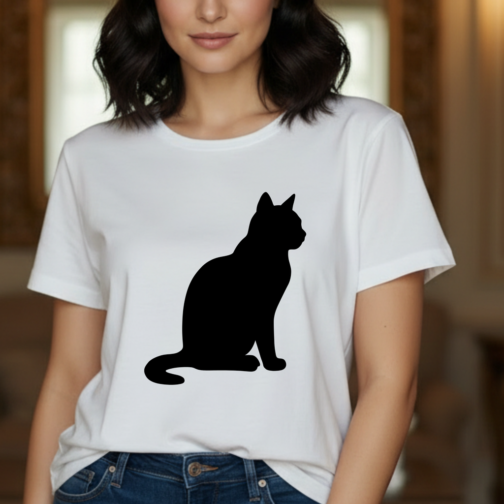 Cat Silhouette T‑Shirt — Minimal Black Kitty Graphic Tee