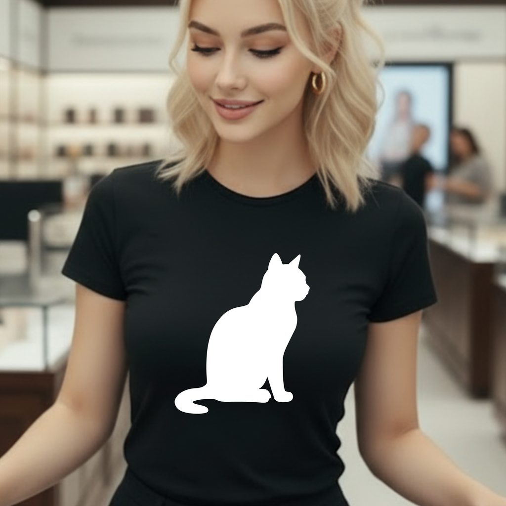 Cat Silhouette T‑Shirt — Minimal Black Kitty Graphic Tee