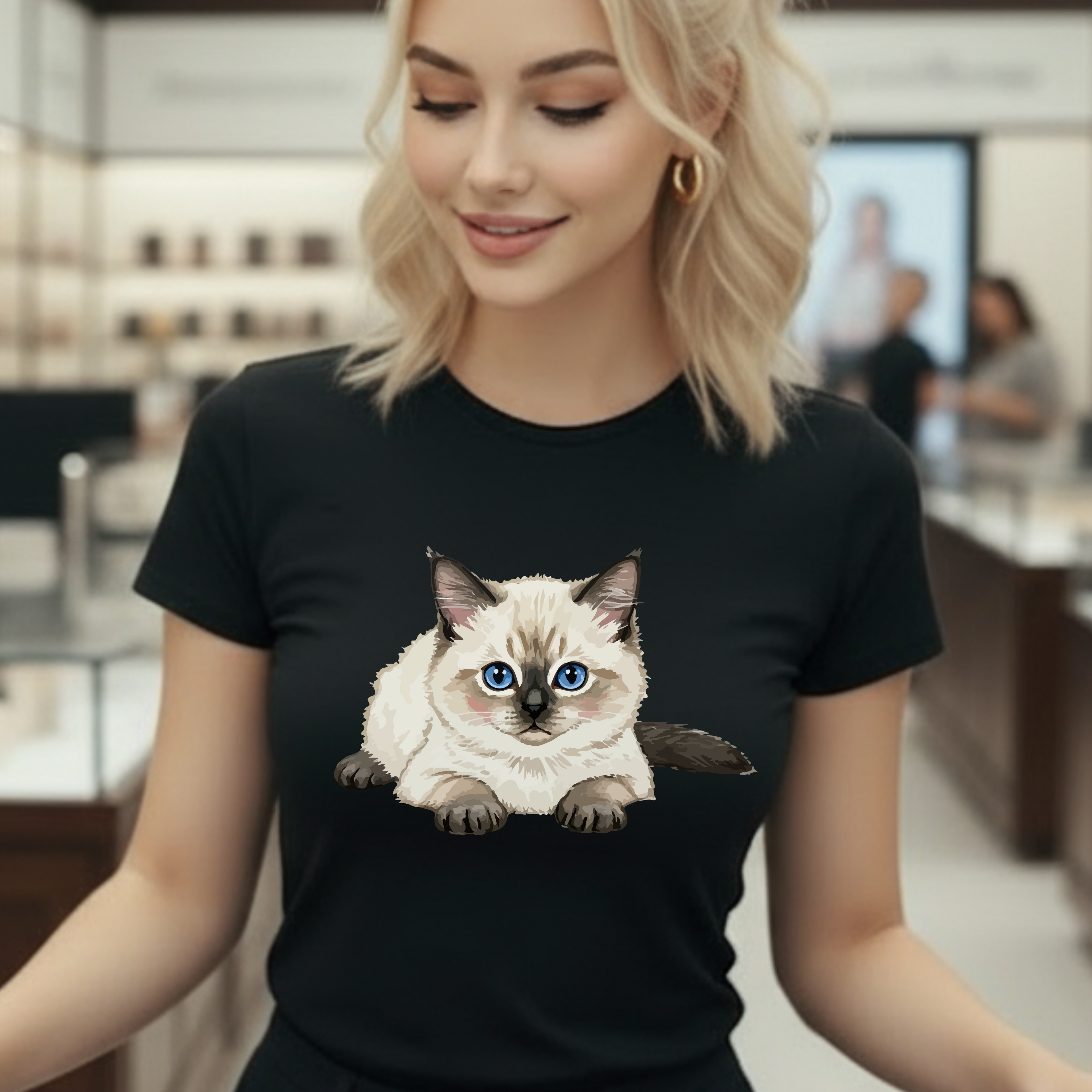 Cat Graphic T-Shirt — Cute Blue-Eyed Siamese Kitten Tee for Cat Lovers
