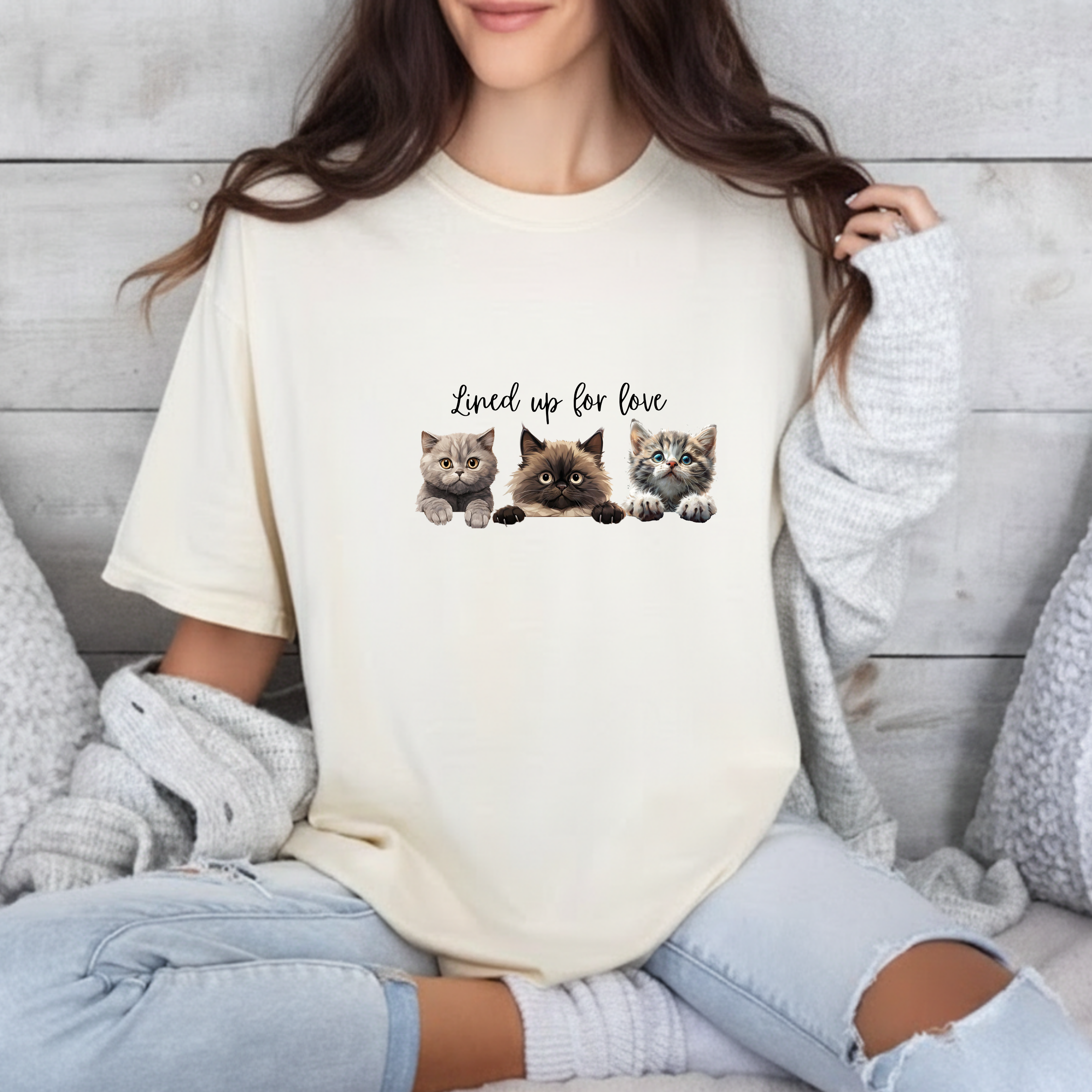Cat Lover T-Shirt — 'Lined Up for Love' Cute Kitten Graphic Tee