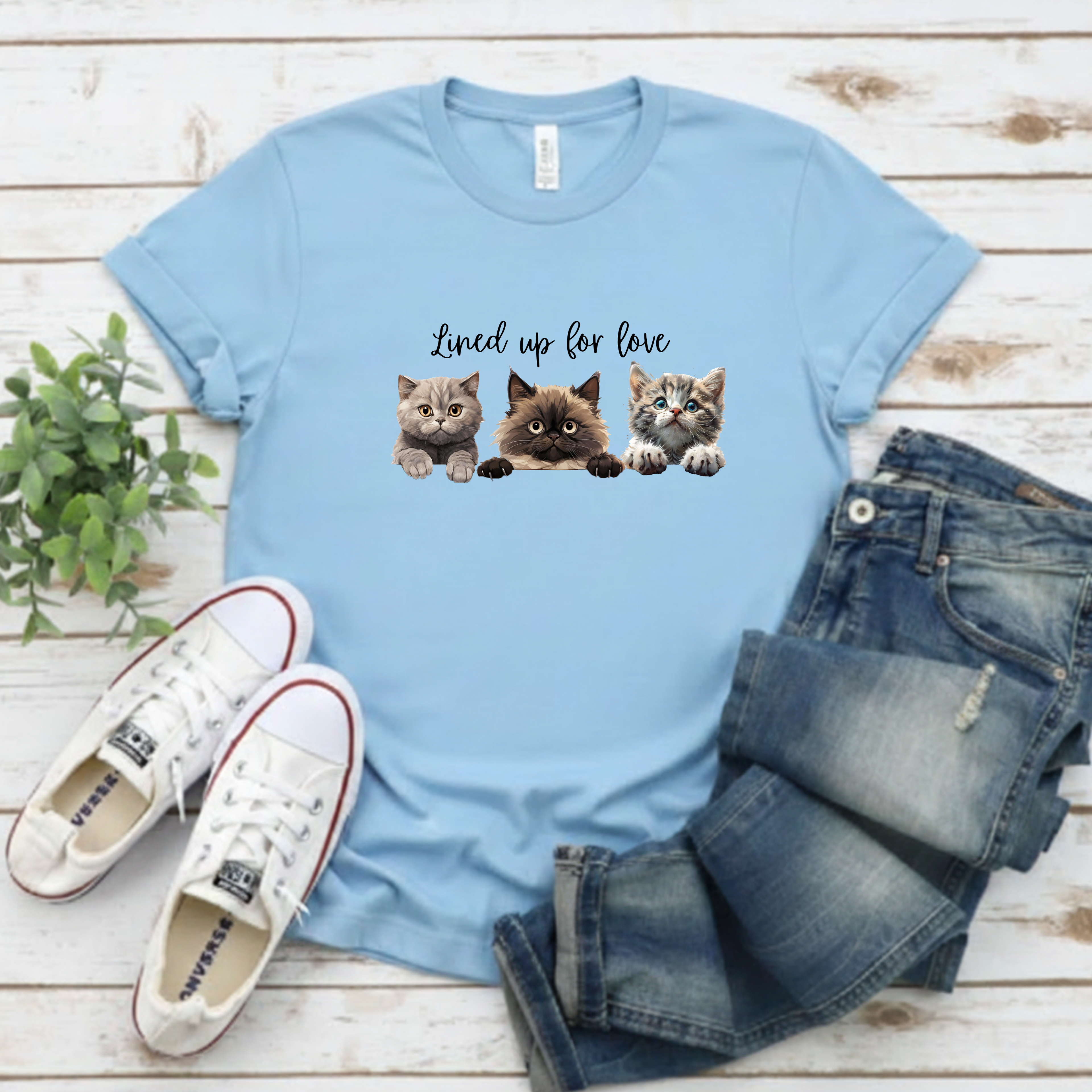 Cat Lover T-Shirt — 'Lined Up for Love' Cute Kitten Graphic Tee