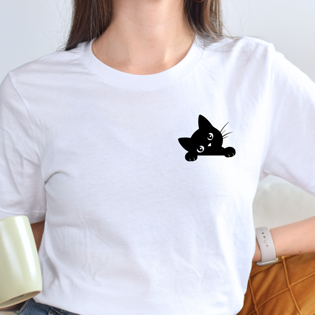 Peekaboo Cat Pocket Tee — Cute Minimalist Cat T-Shirt
