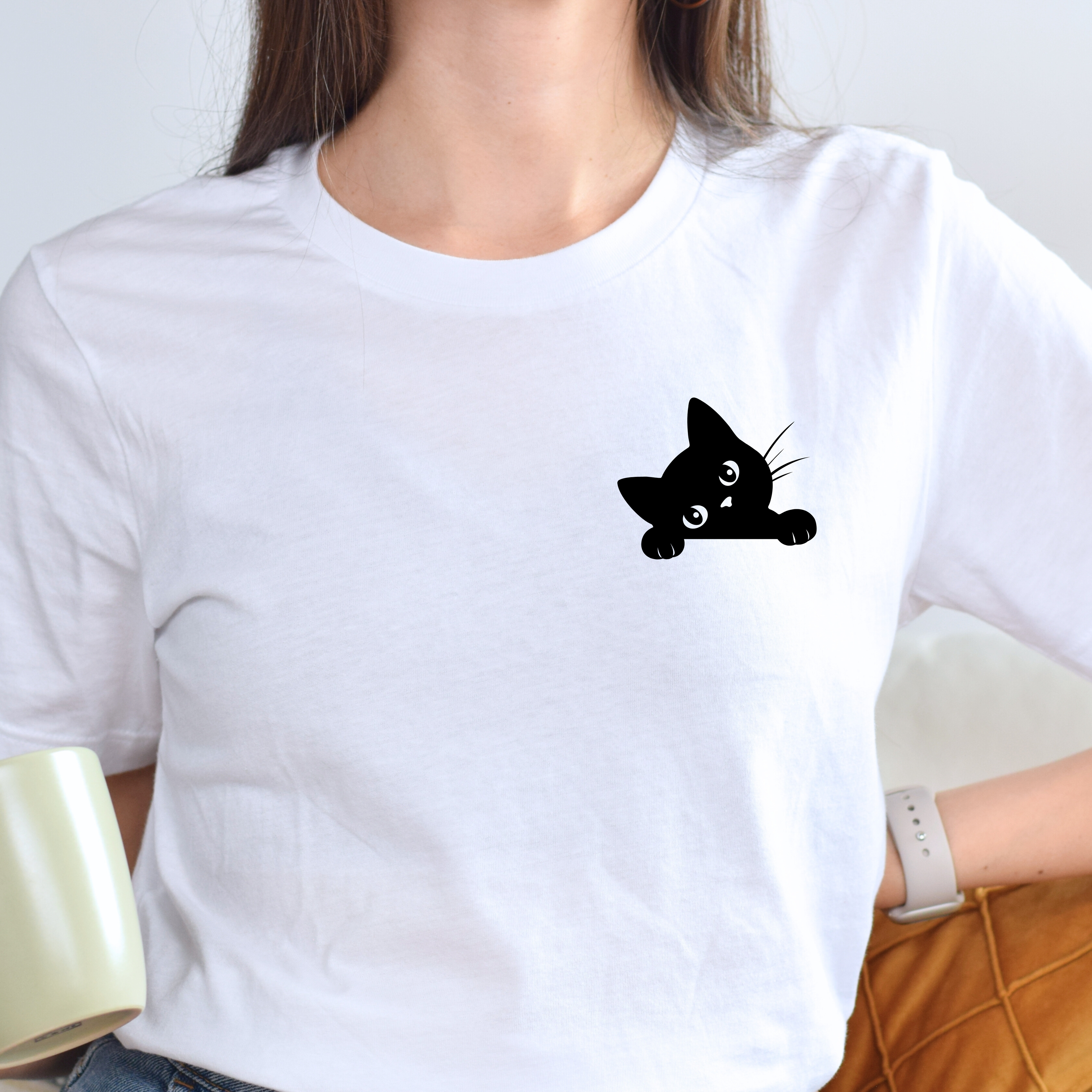 Peekaboo Cat Pocket Tee — Cute Minimalist Cat T-Shirt