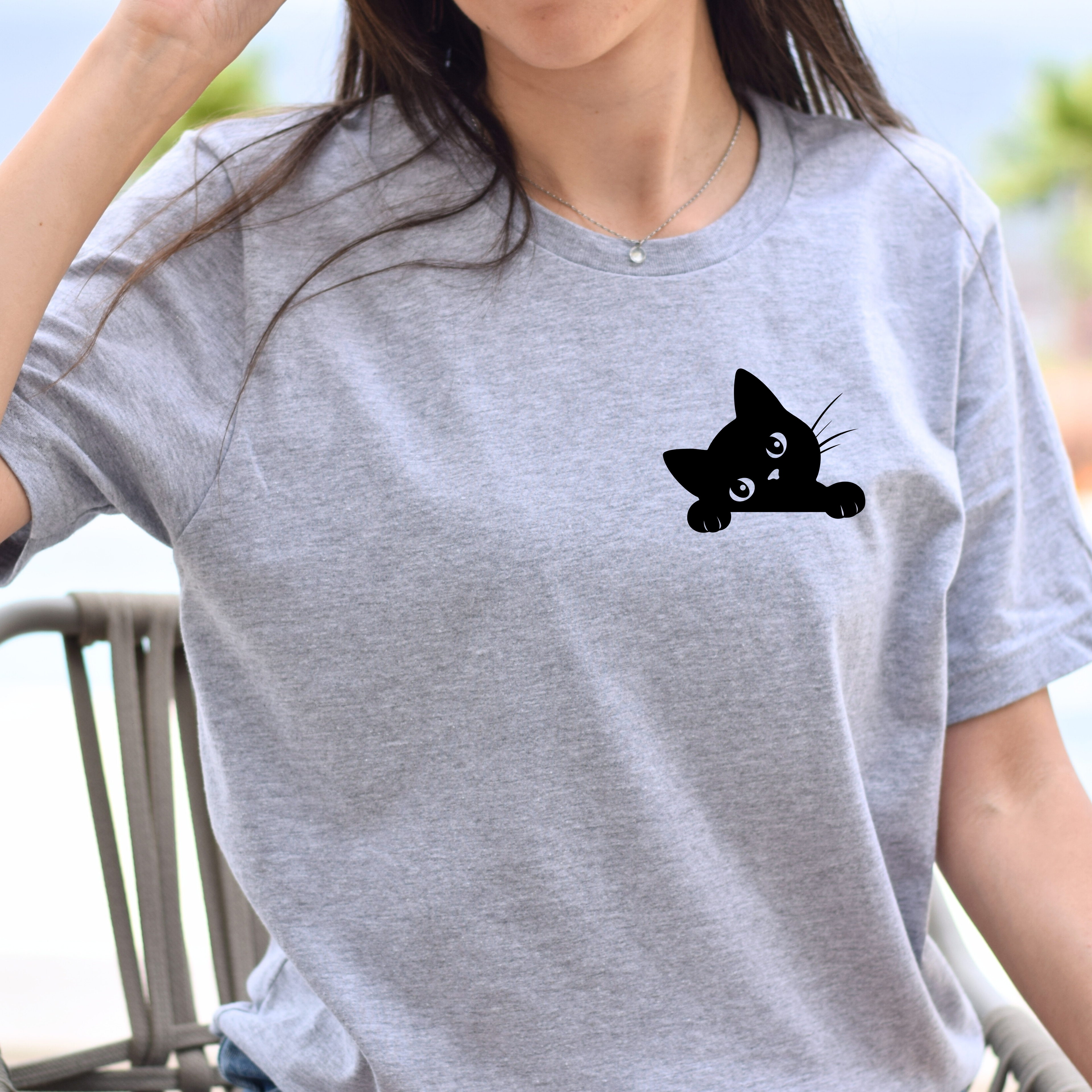 Peekaboo Cat Pocket Tee — Cute Minimalist Cat T-Shirt