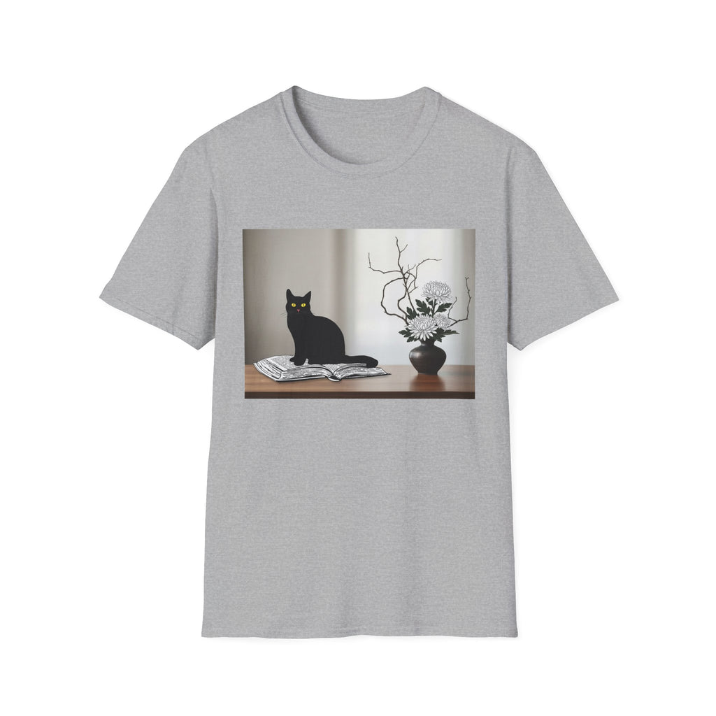 Black CatJapanese Still Life T‑Shirt — Minimalist Cat Art Tee