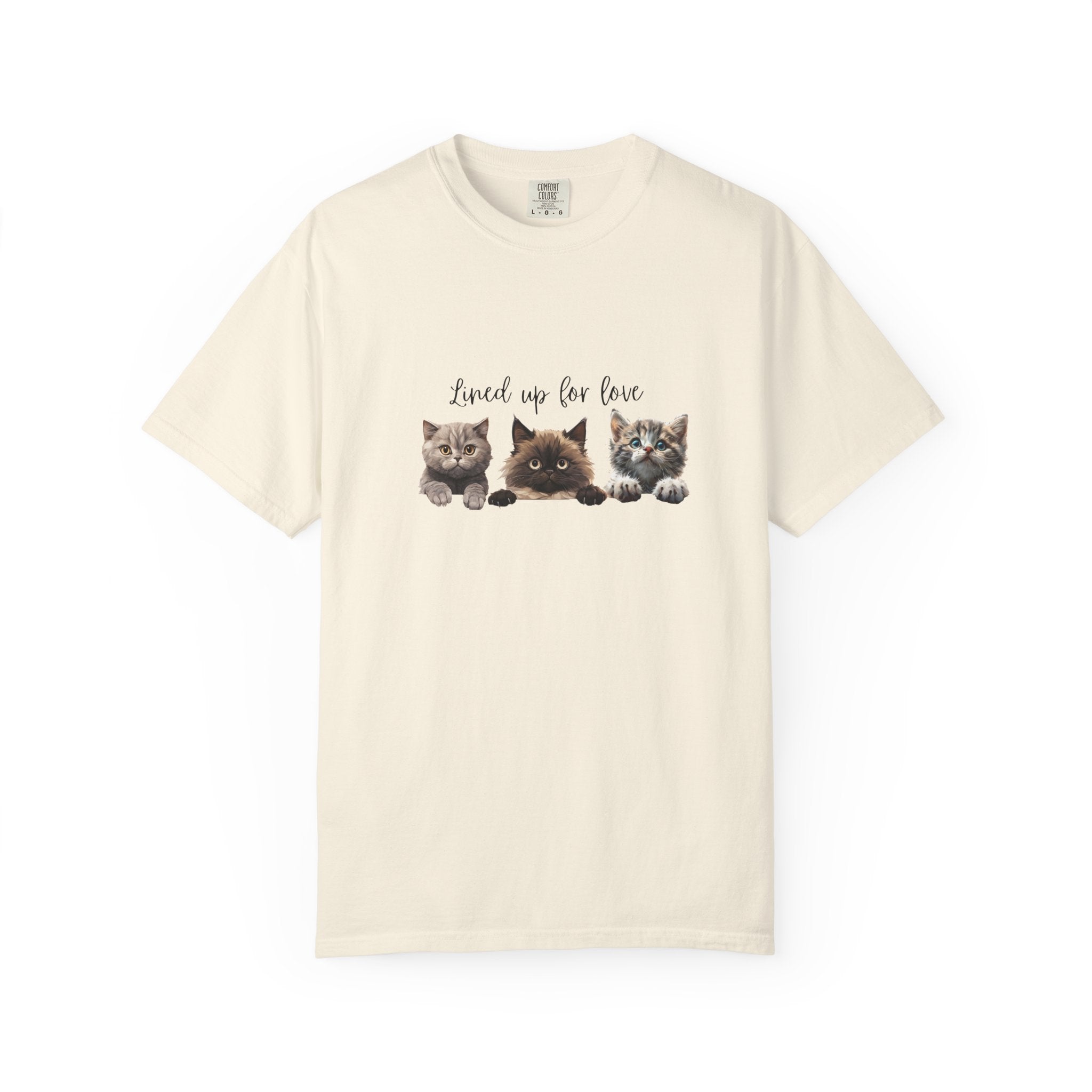 Cat Lover T-Shirt — 'Lined Up for Love' Cute Kitten Graphic Tee