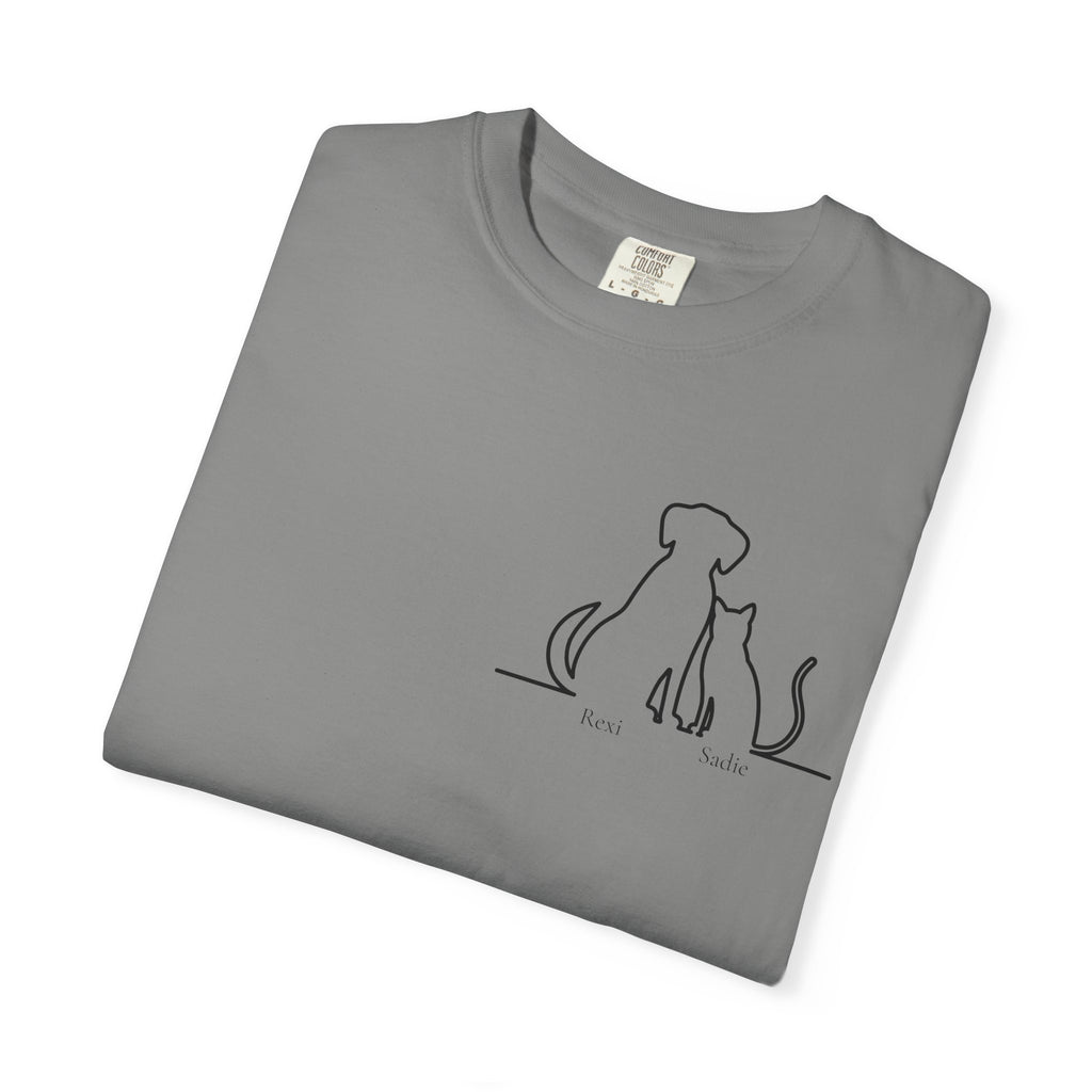 Dog & Cat Sunset**  Line Drawing T-Shirt — Minimalist Pet Lovers Tee