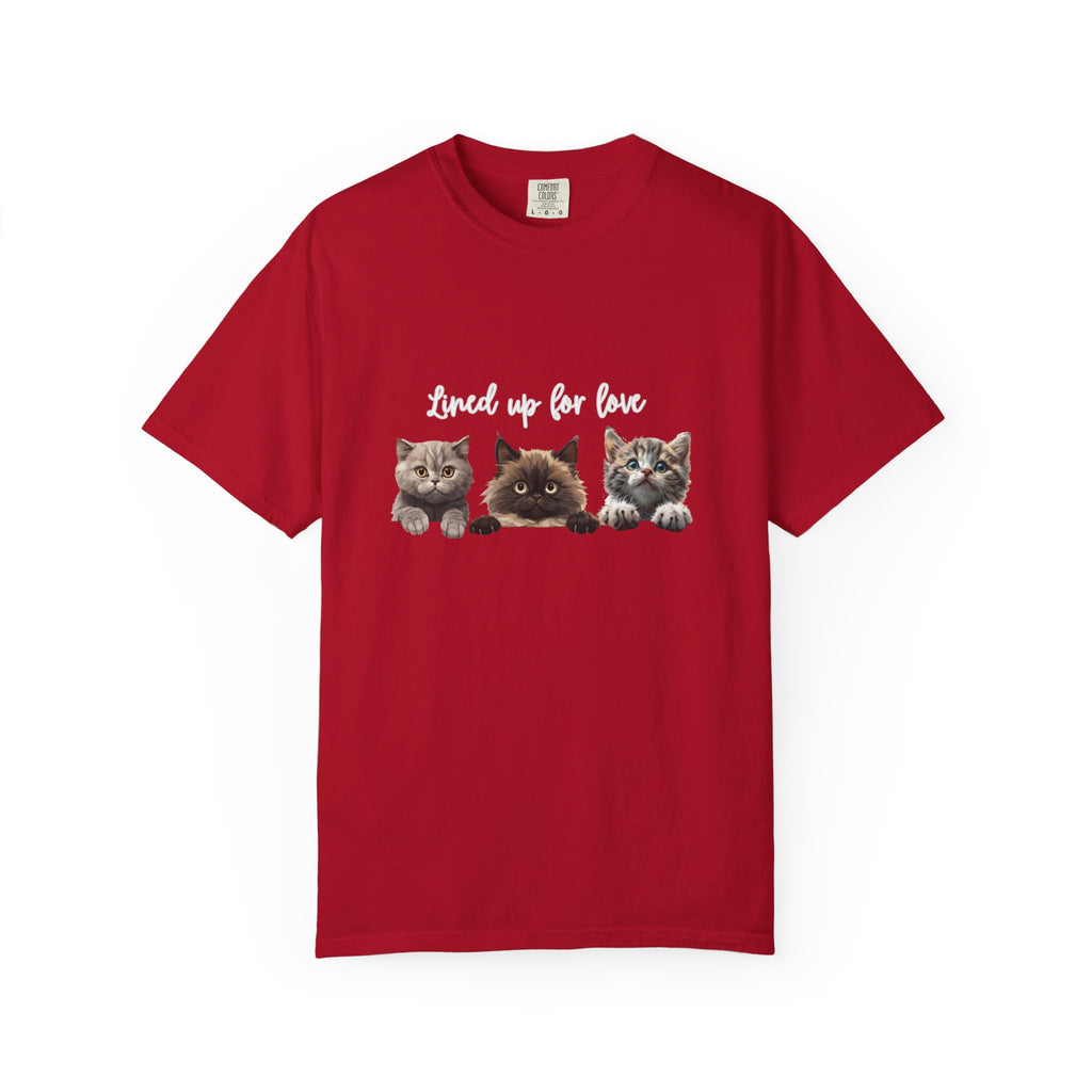 Cat Lover T-Shirt — 'Lined Up for Love' Cute Kitten Graphic Tee