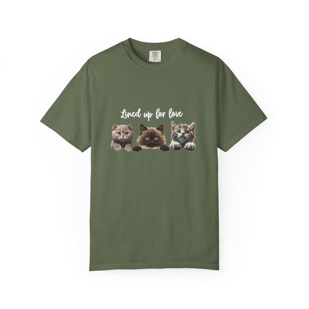 Cat Lover T-Shirt — 'Lined Up for Love' Cute Kitten Graphic Tee