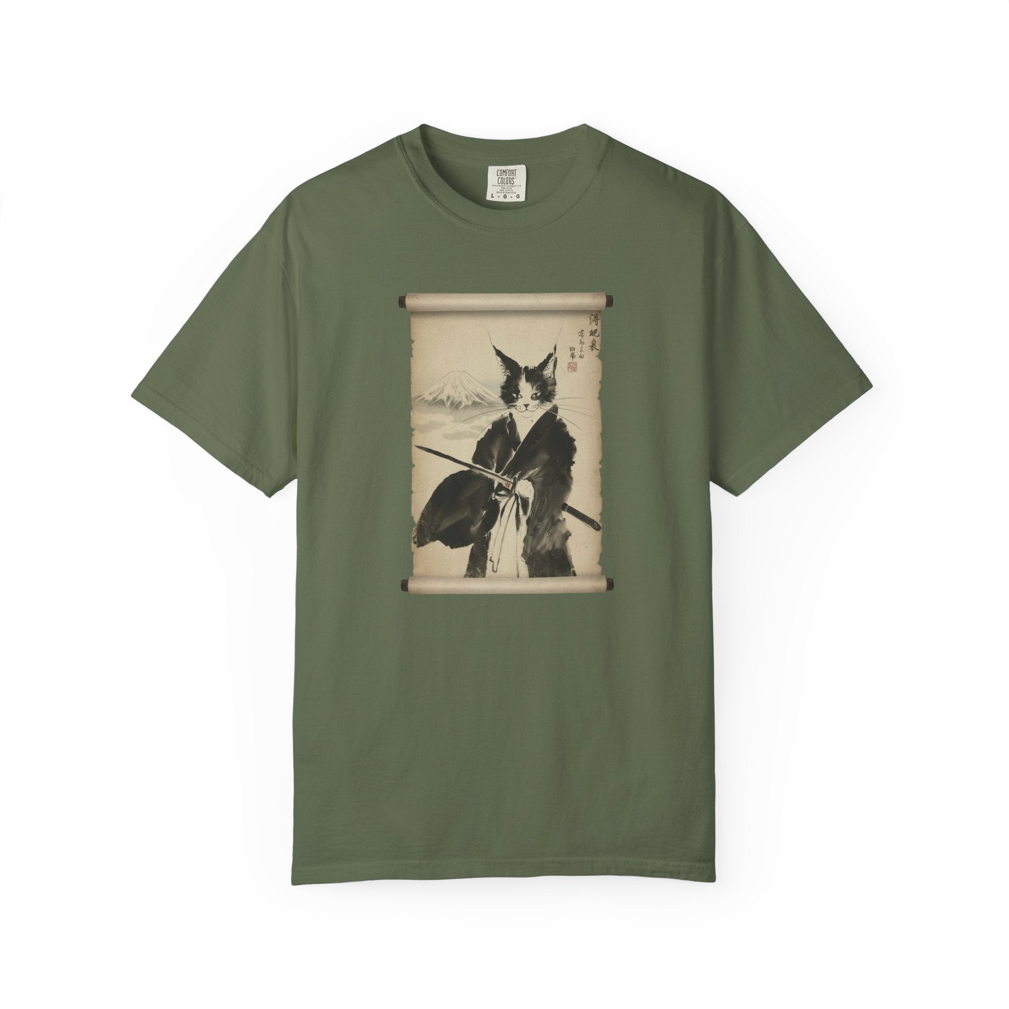 Samurai Cat Ninja Fox Scroll T-Shirt — Vintage Japanese Ink Art Tee