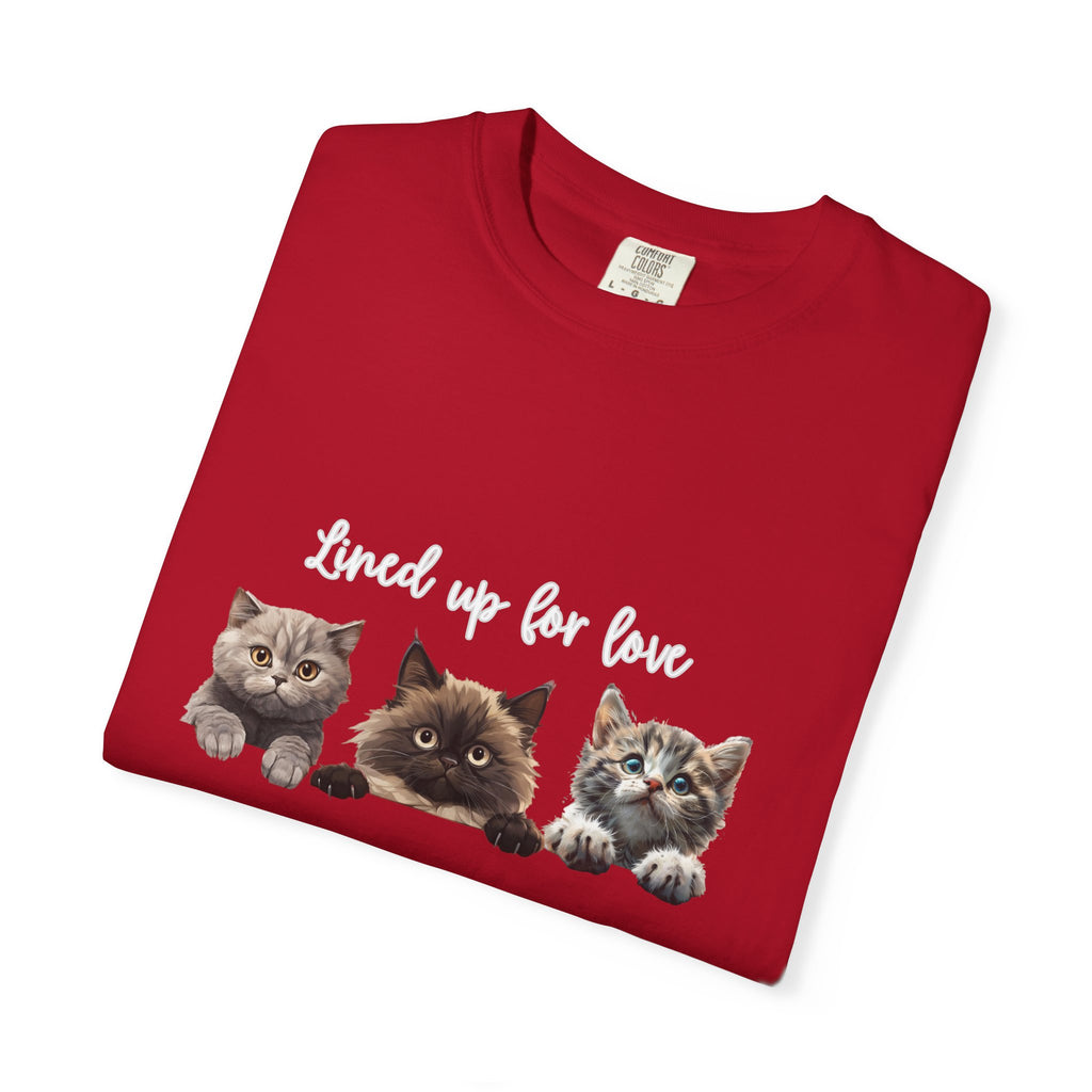 Cat Lover T-Shirt — 'Lined Up for Love' Cute Kitten Graphic Tee