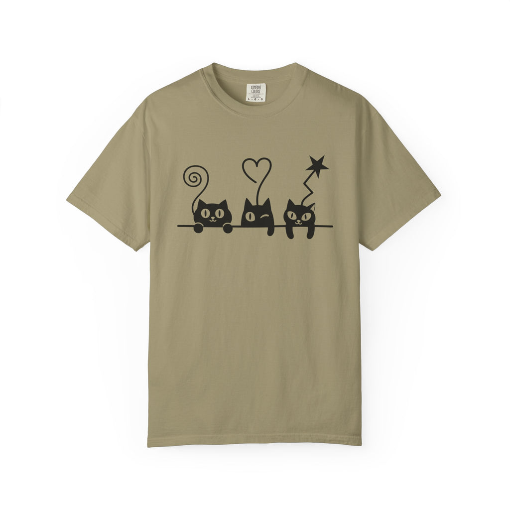 Cat Trio Graphic T-Shirt — Cute Black Cats Heart Magic Tee