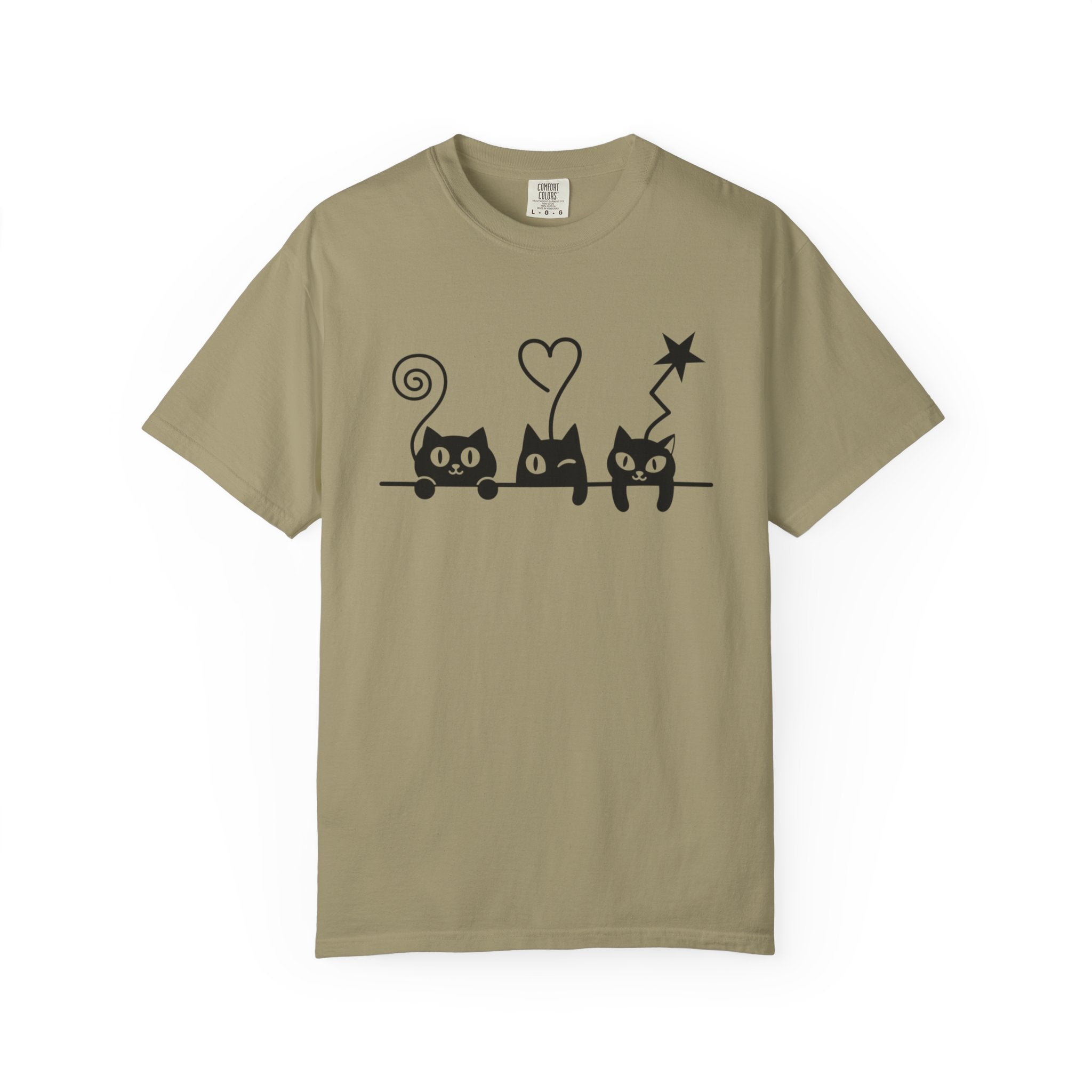 Cat Trio Graphic T-Shirt — Cute Black Cats Heart Magic Tee