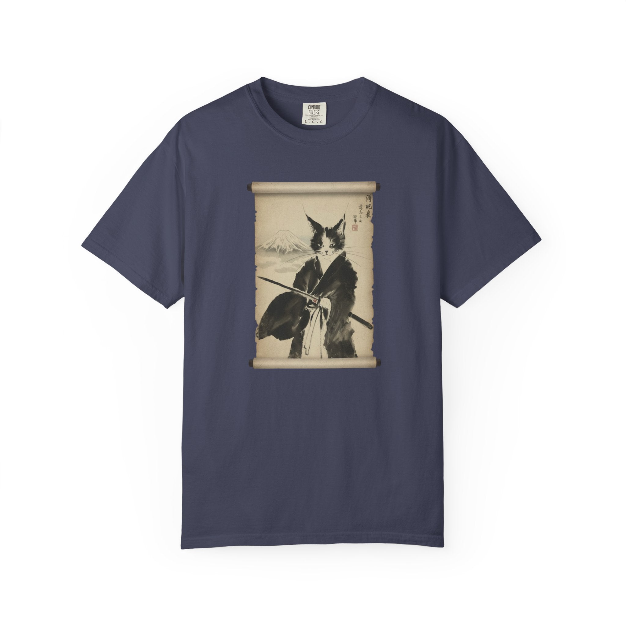 Samurai Cat Ninja Fox Scroll T-Shirt — Vintage Japanese Ink Art Tee