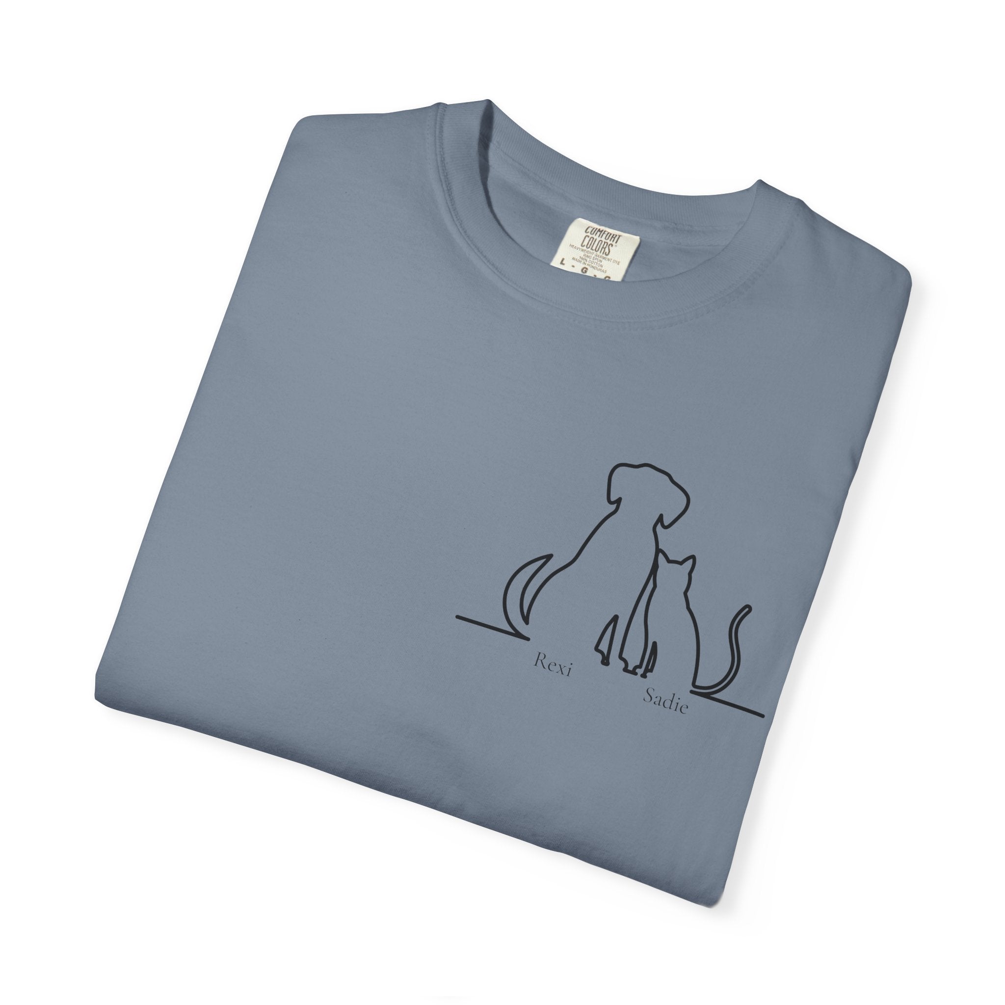 Dog & Cat Sunset**  Line Drawing T-Shirt — Minimalist Pet Lovers Tee