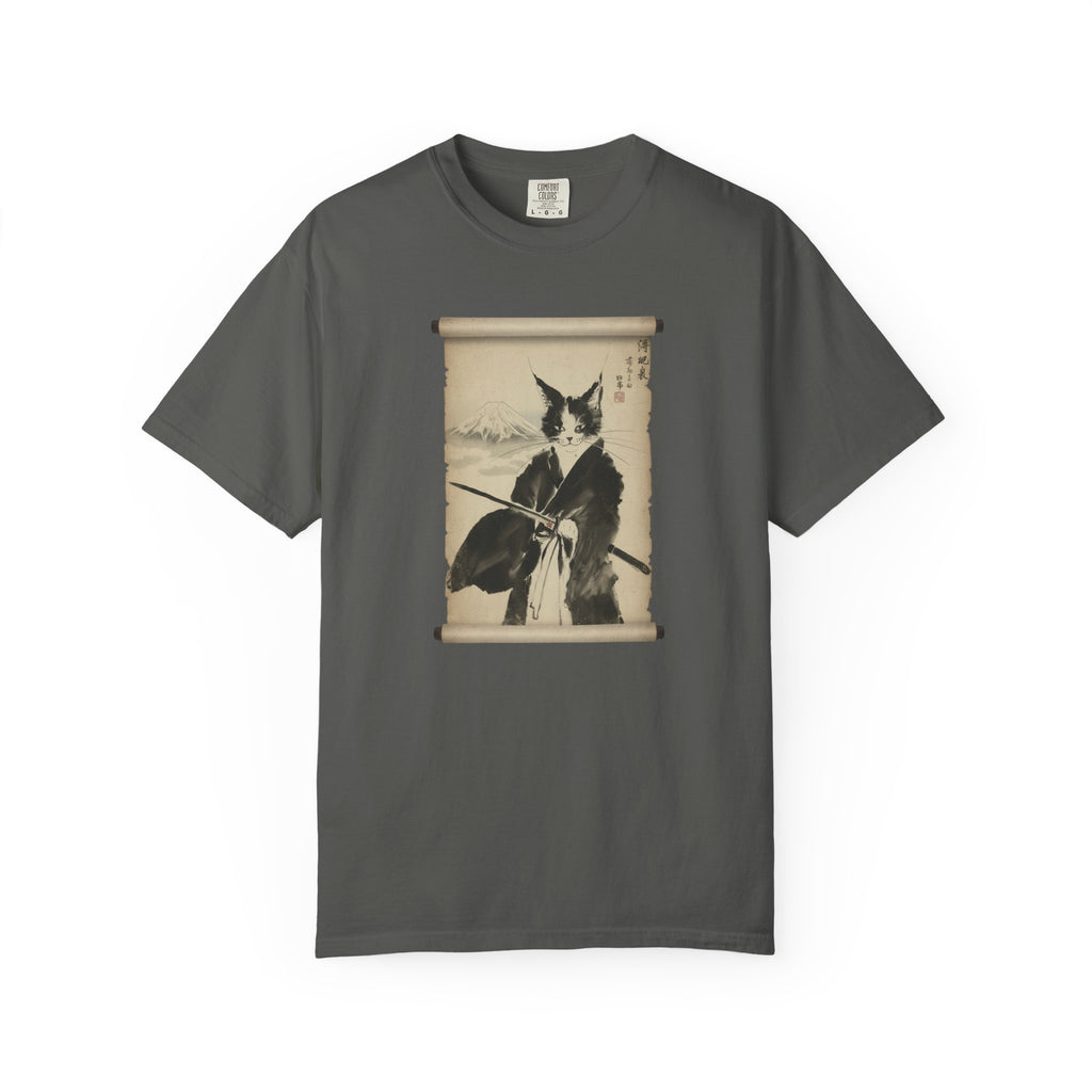 Samurai Cat Ninja Fox Scroll T-Shirt — Vintage Japanese Ink Art Tee