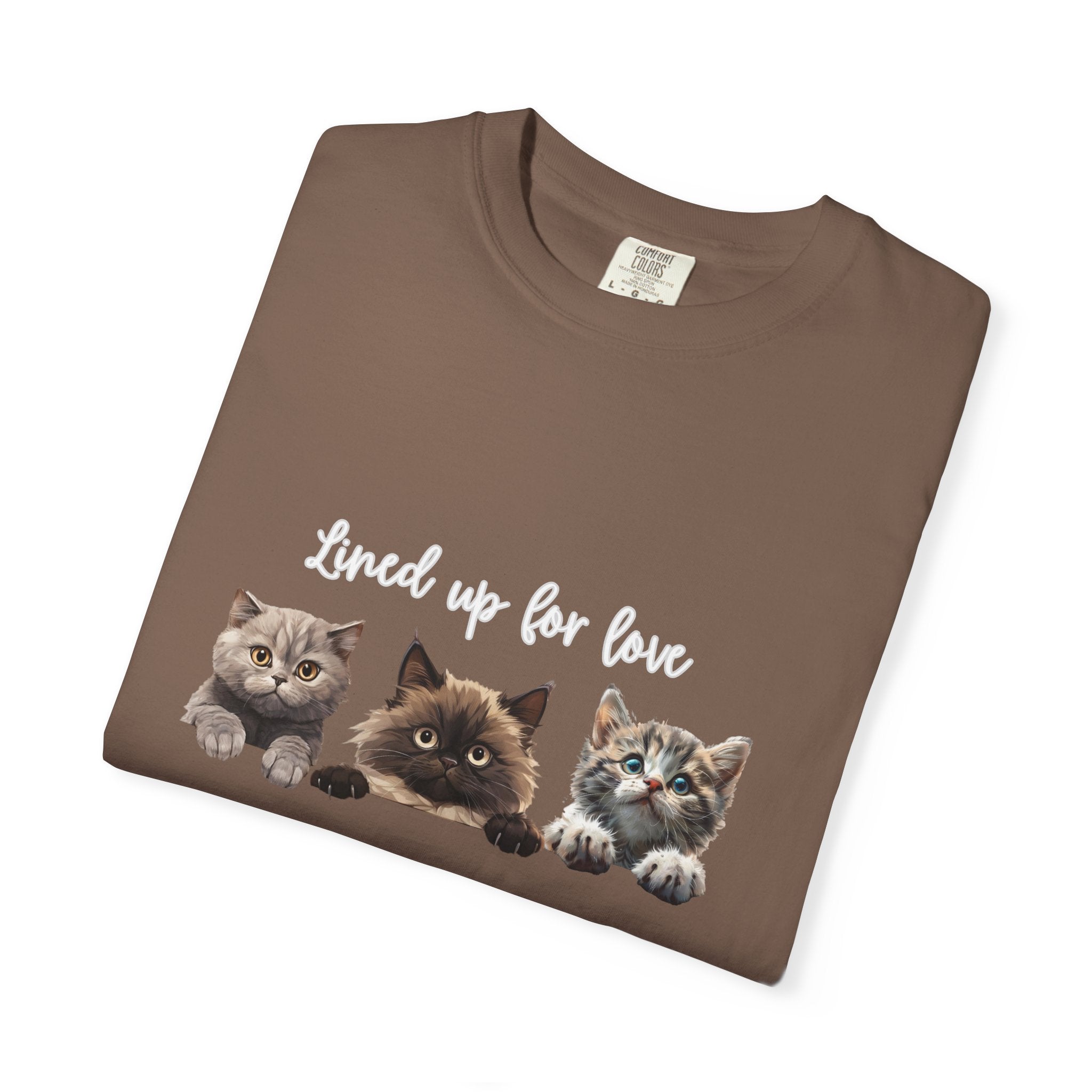 Cat Lover T-Shirt — 'Lined Up for Love' Cute Kitten Graphic Tee