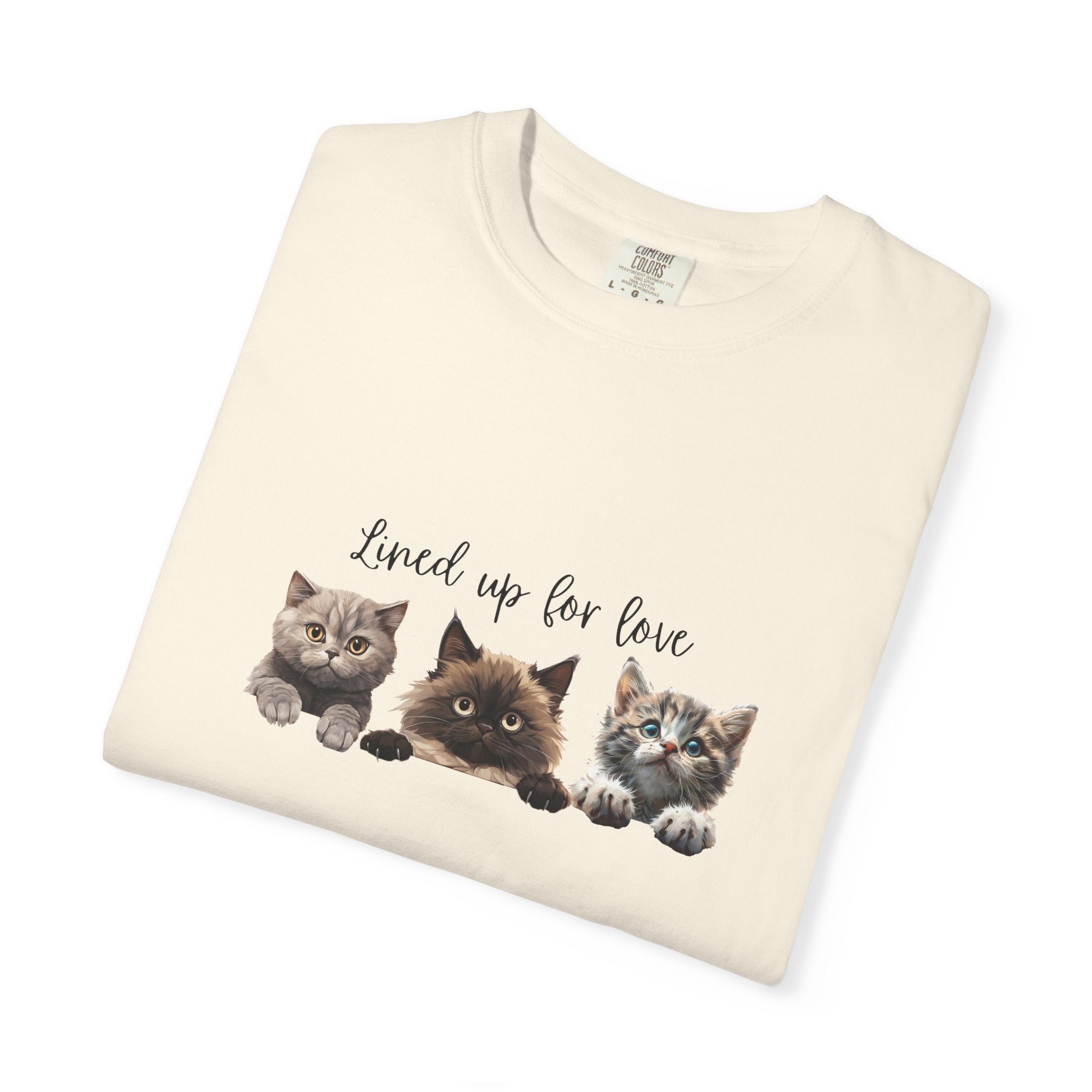 Cat Lover T-Shirt — 'Lined Up for Love' Cute Kitten Graphic Tee