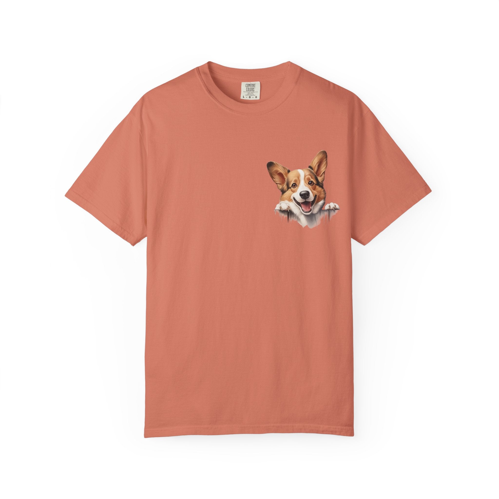 Corgi Peek Pocket T‑Shirt — Cute Dog Face Tee for Pet Lovers