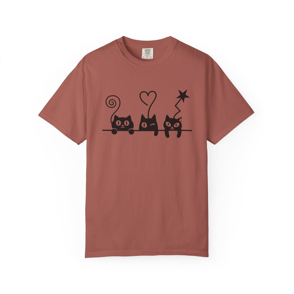 Cat Trio Graphic T-Shirt — Cute Black Cats Heart Magic Tee