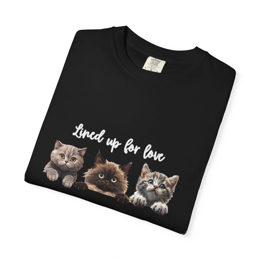 Cat Lover T-Shirt — 'Lined Up for Love' Cute Kitten Graphic Tee