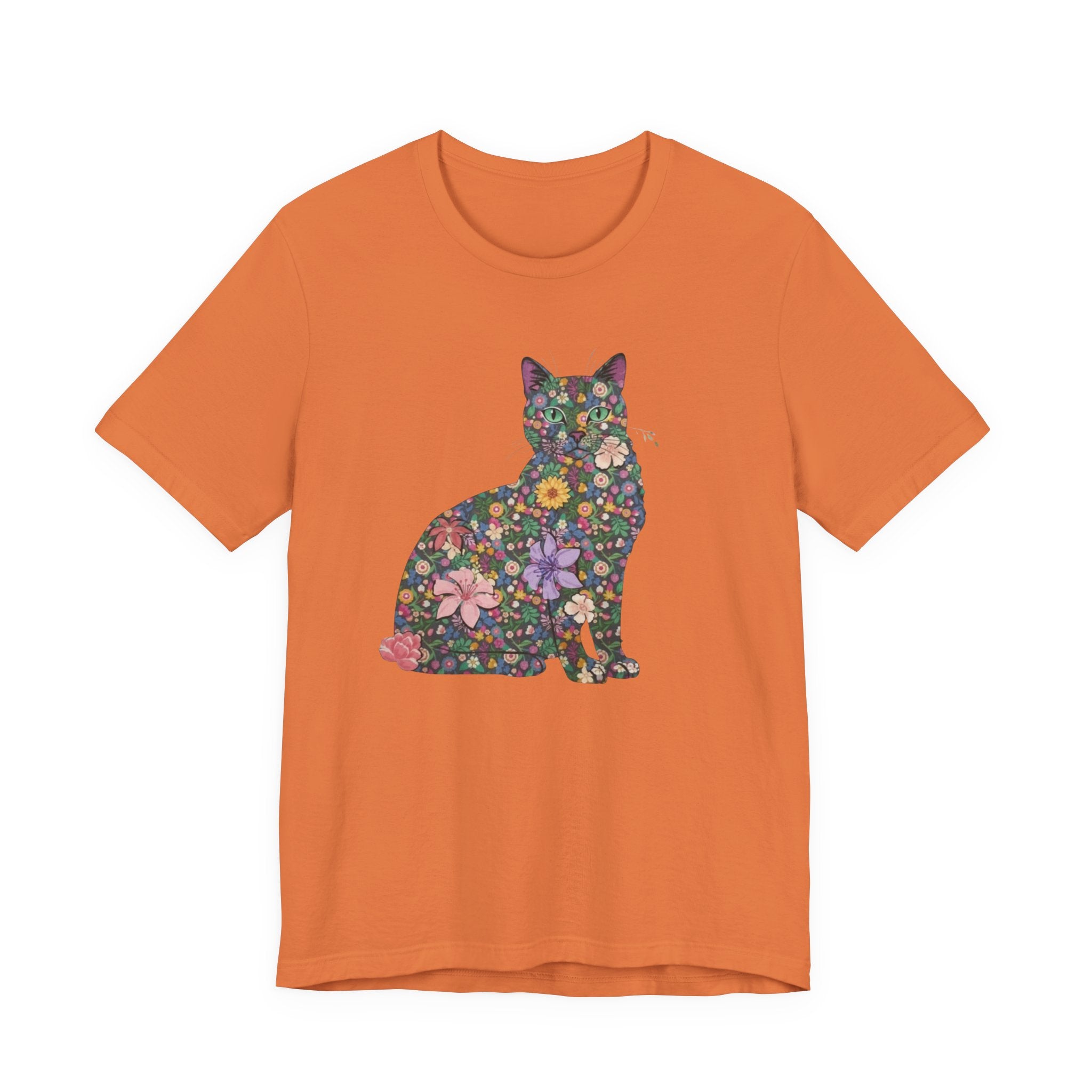 Floral Cat Silhouette Tee — Women's Cute Flower Cat T-Shirt