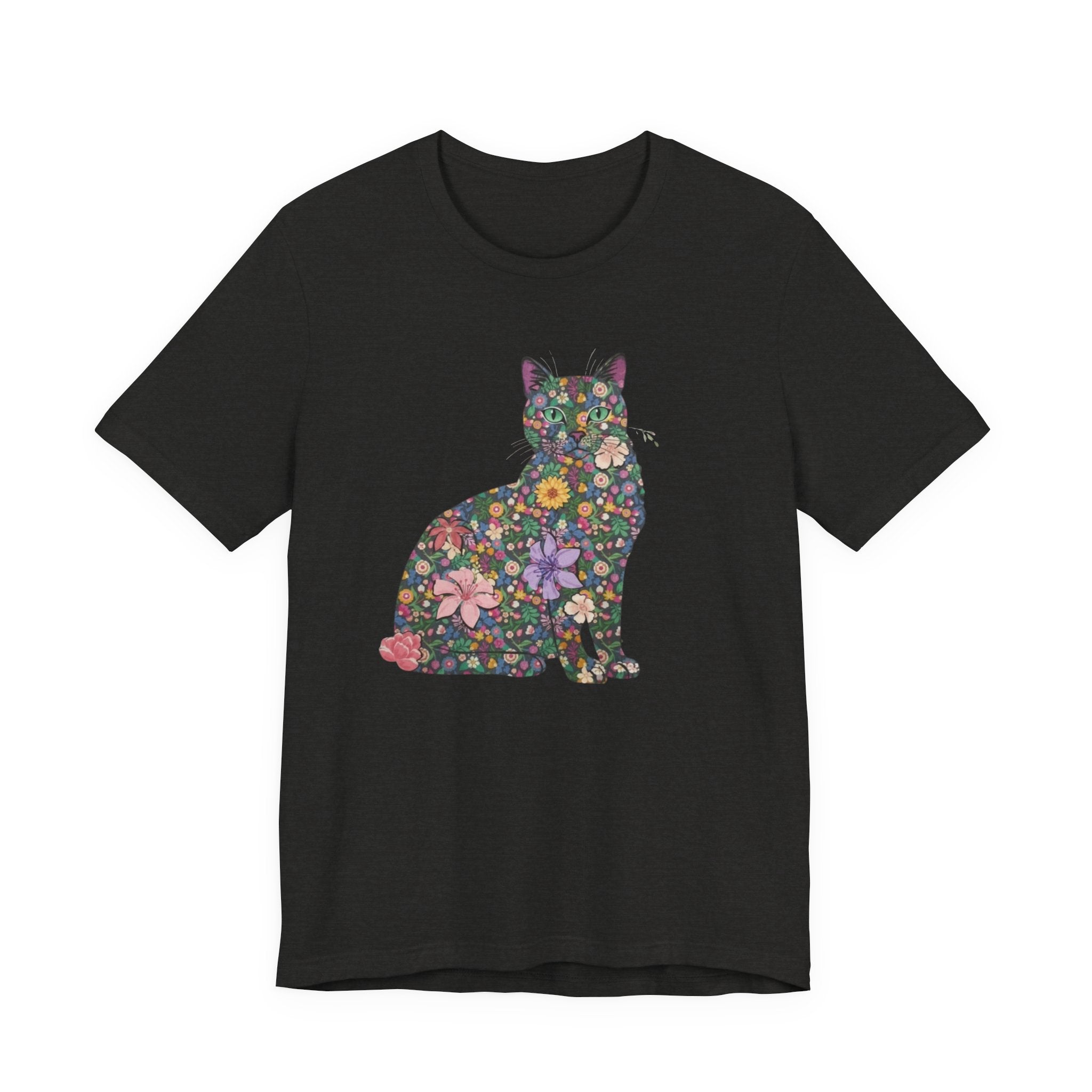 Floral Cat Silhouette Tee — Women's Cute Flower Cat T-Shirt