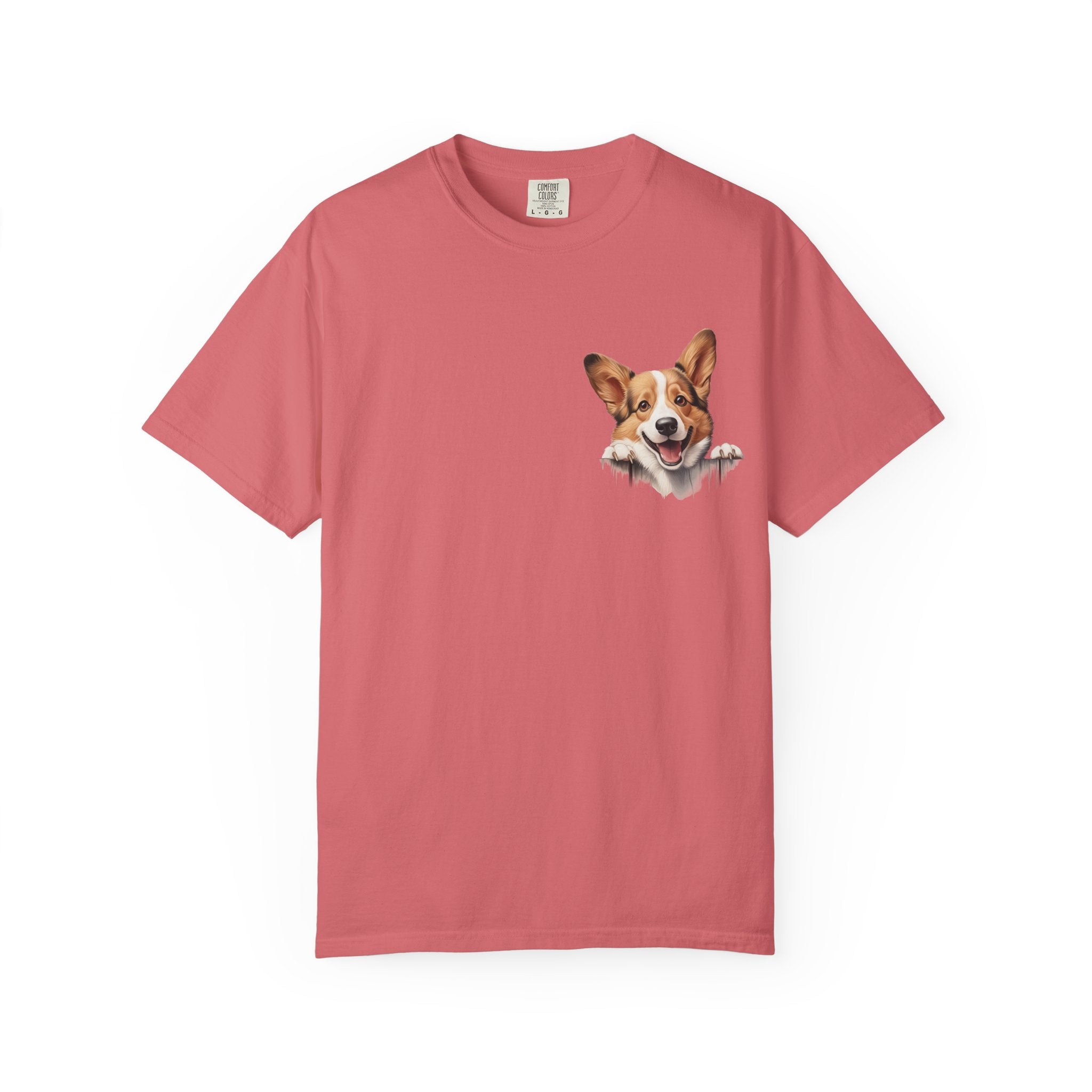 Corgi Peek Pocket T‑Shirt — Cute Dog Face Tee for Pet Lovers