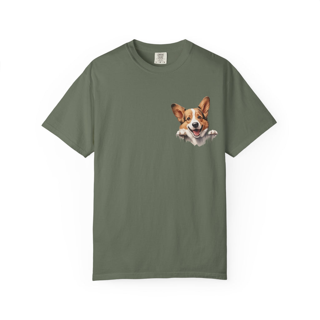 Corgi Peek Pocket T‑Shirt — Cute Dog Face Tee for Pet Lovers