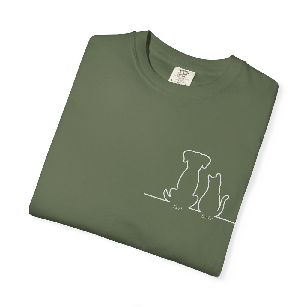 Dog & Cat Sunset**  Line Drawing T-Shirt — Minimalist Pet Lovers Tee