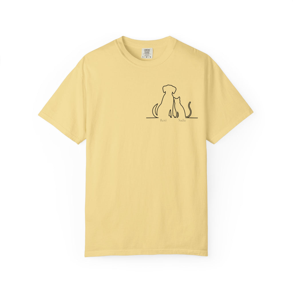 Dog & Cat Sunset**  Line Drawing T-Shirt — Minimalist Pet Lovers Tee