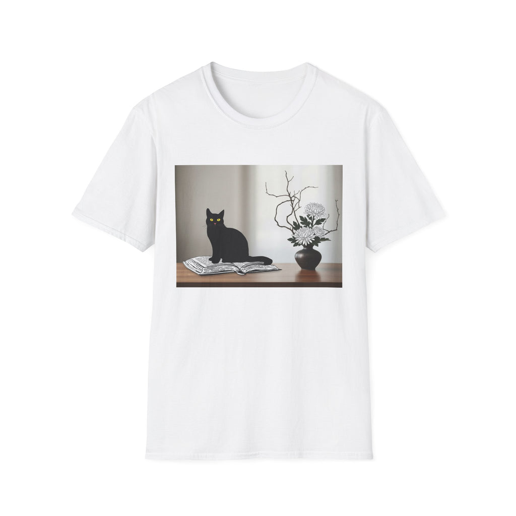 Black CatJapanese Still Life T‑Shirt — Minimalist Cat Art Tee