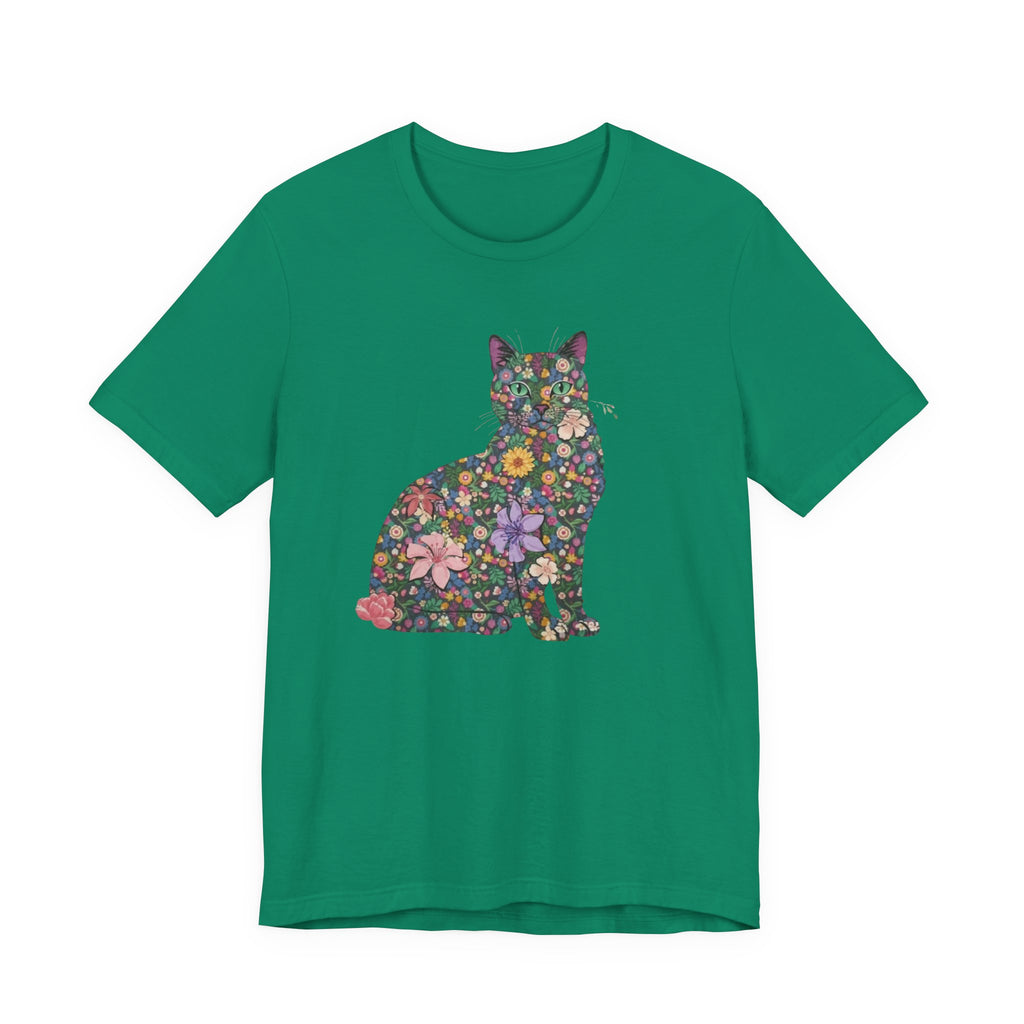 Floral Cat Silhouette Tee — Women's Cute Flower Cat T-Shirt