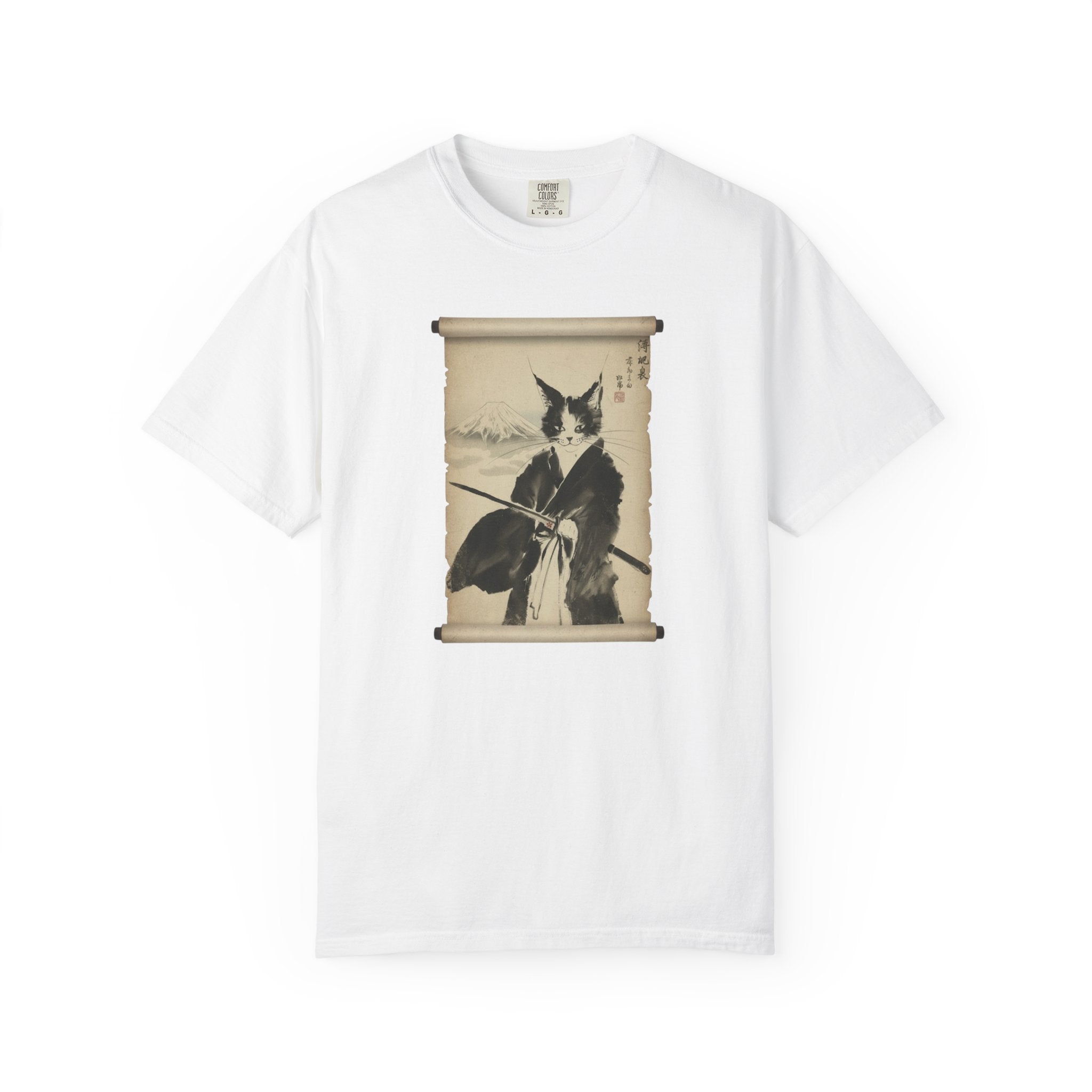 Samurai Cat Ninja Fox Scroll T-Shirt — Vintage Japanese Ink Art Tee