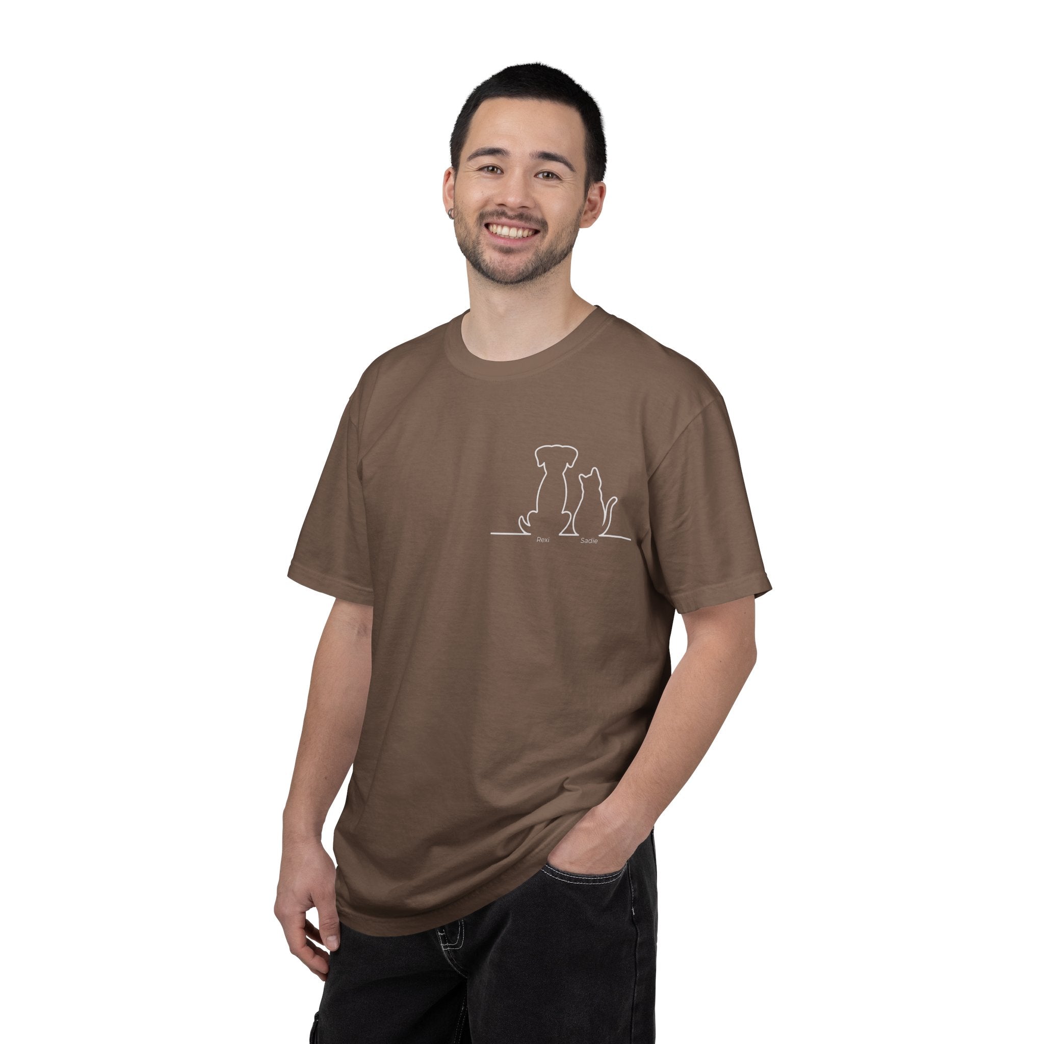 Dog & Cat Sunset**  Line Drawing T-Shirt — Minimalist Pet Lovers Tee