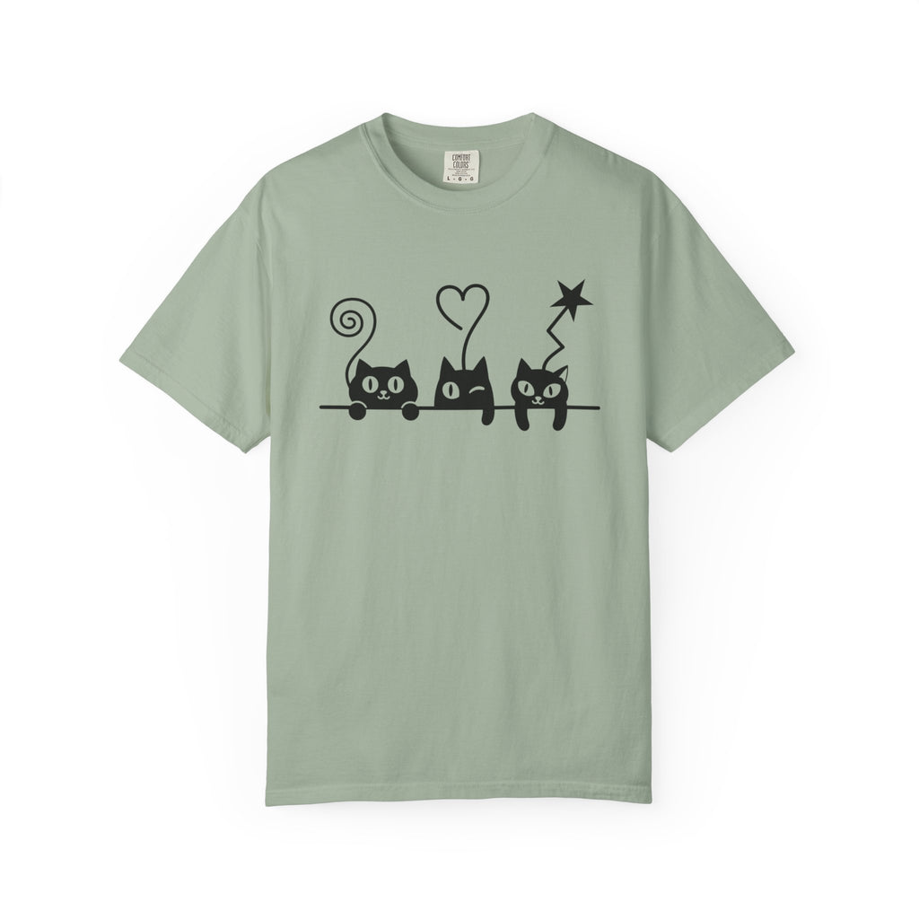 Cat Trio Graphic T-Shirt — Cute Black Cats Heart Magic Tee