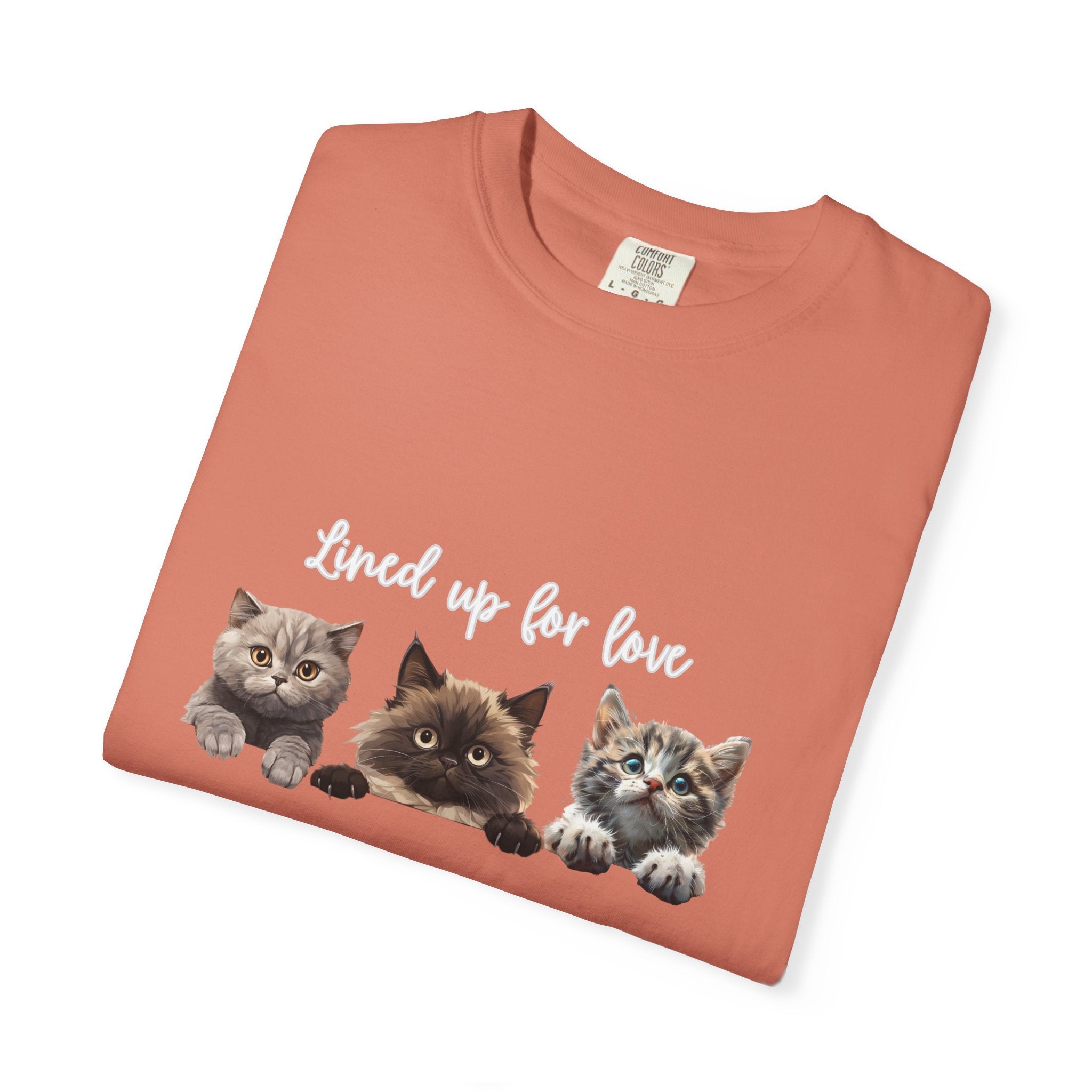 Cat Lover T-Shirt — 'Lined Up for Love' Cute Kitten Graphic Tee
