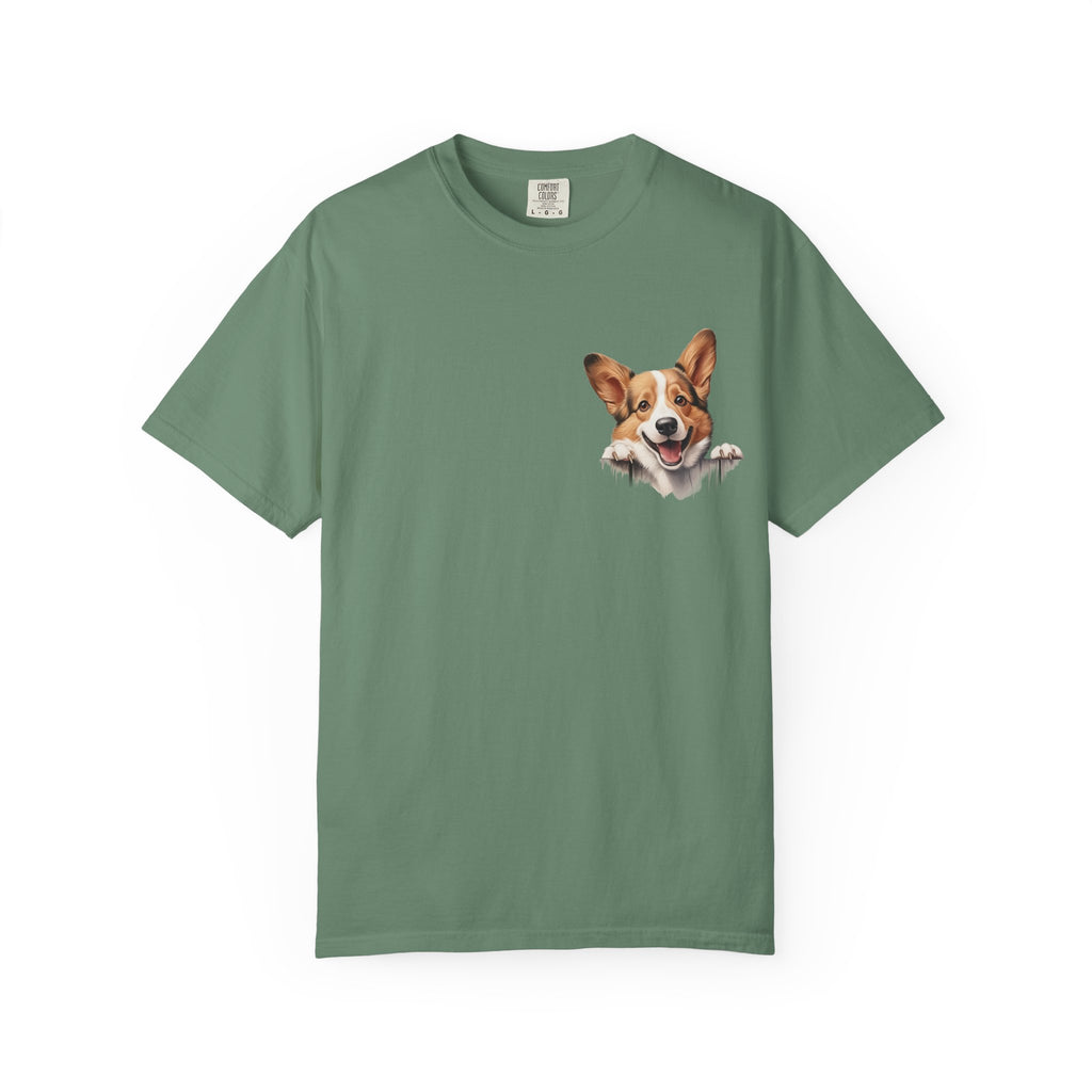 Corgi Peek Pocket T‑Shirt — Cute Dog Face Tee for Pet Lovers