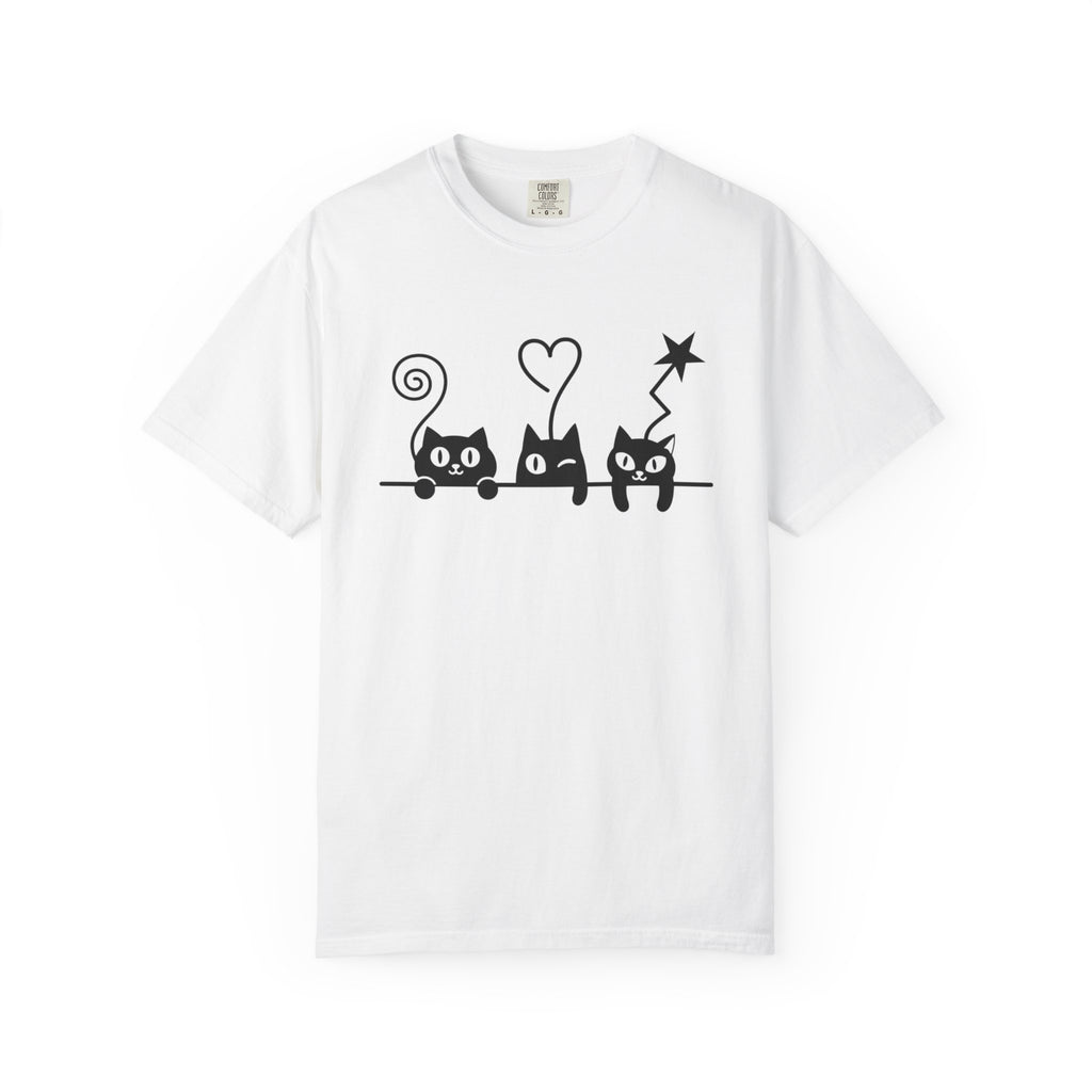 Cat Trio Graphic T-Shirt — Cute Black Cats Heart Magic Tee