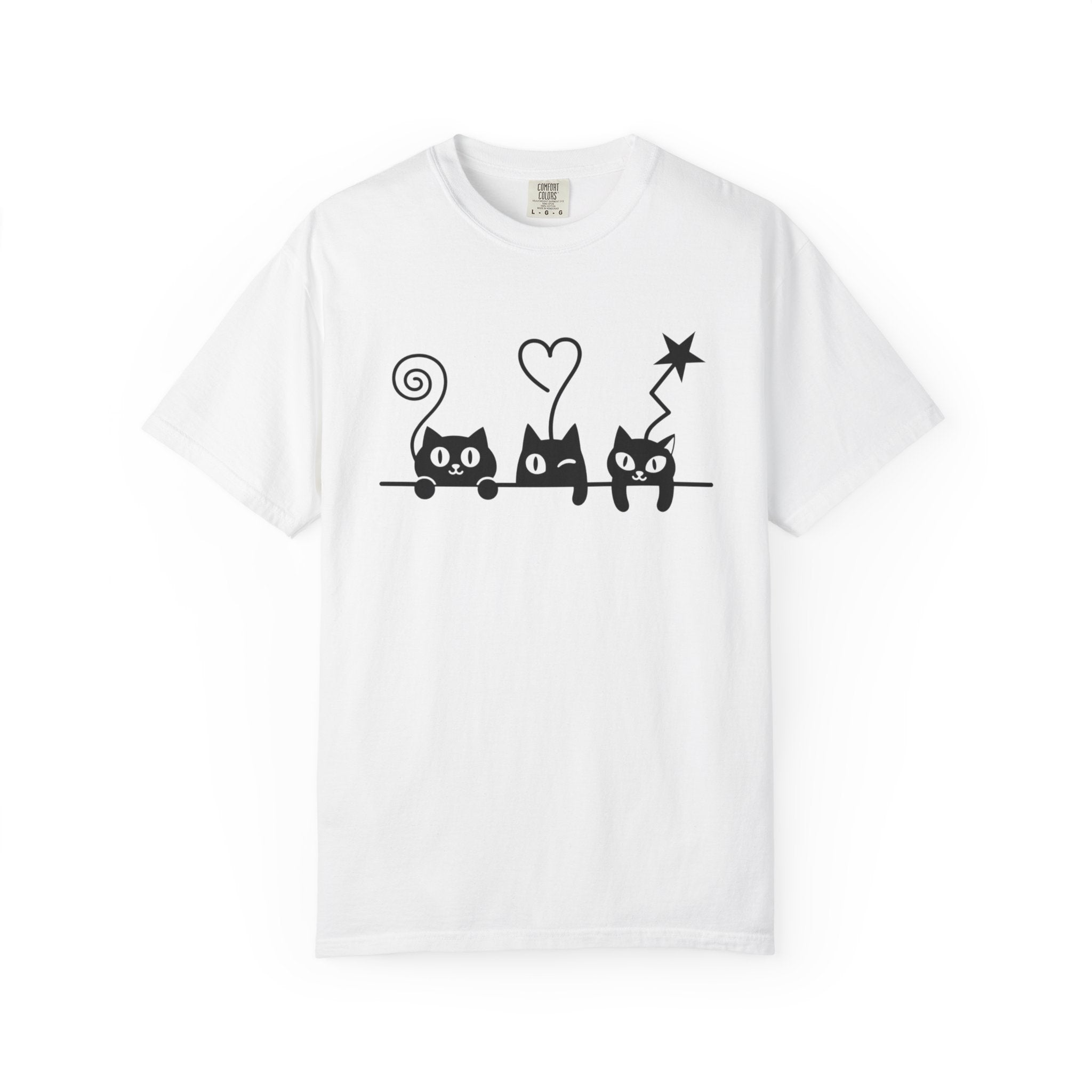 Cat Trio Graphic T-Shirt — Cute Black Cats Heart Magic Tee
