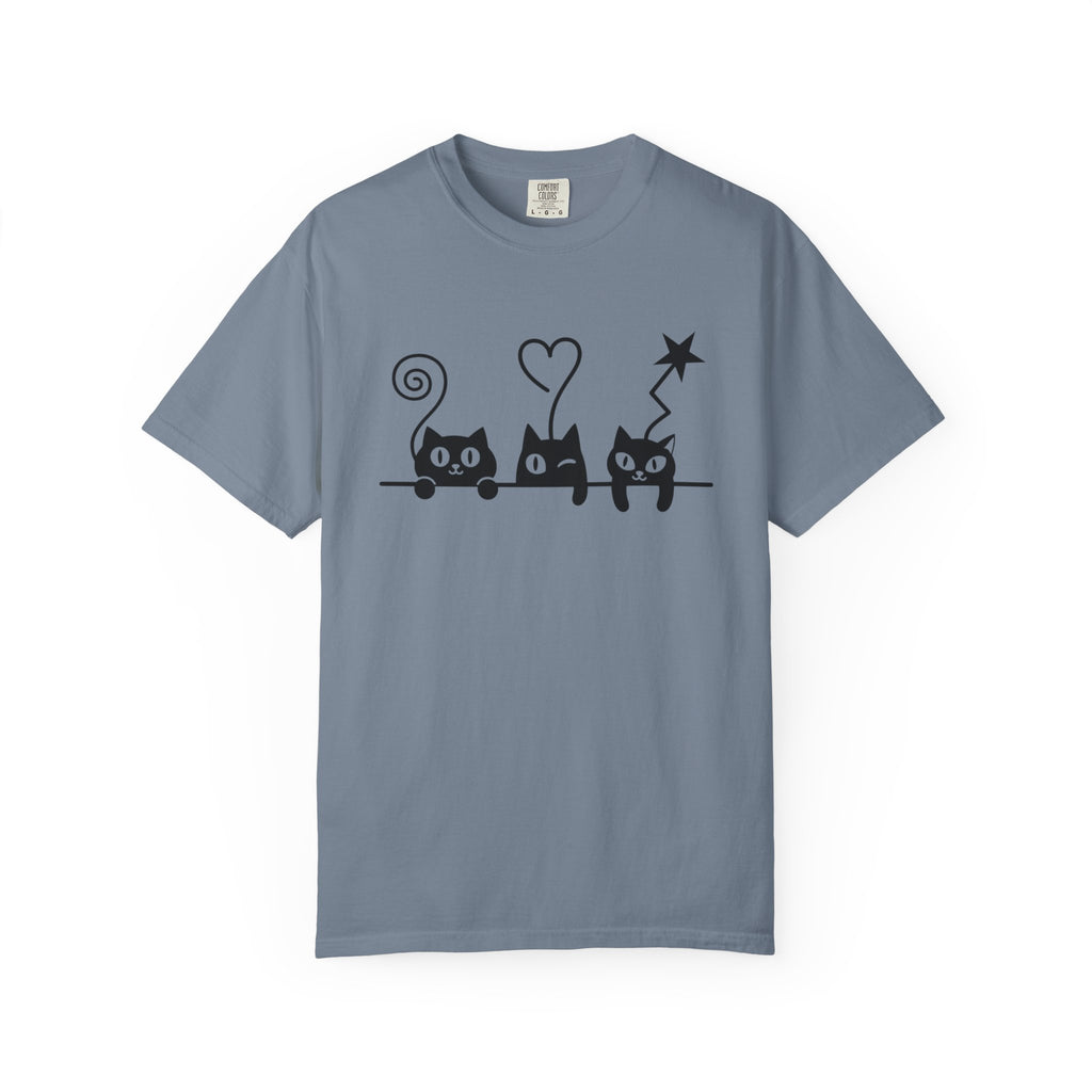 Cat Trio Graphic T-Shirt — Cute Black Cats Heart Magic Tee