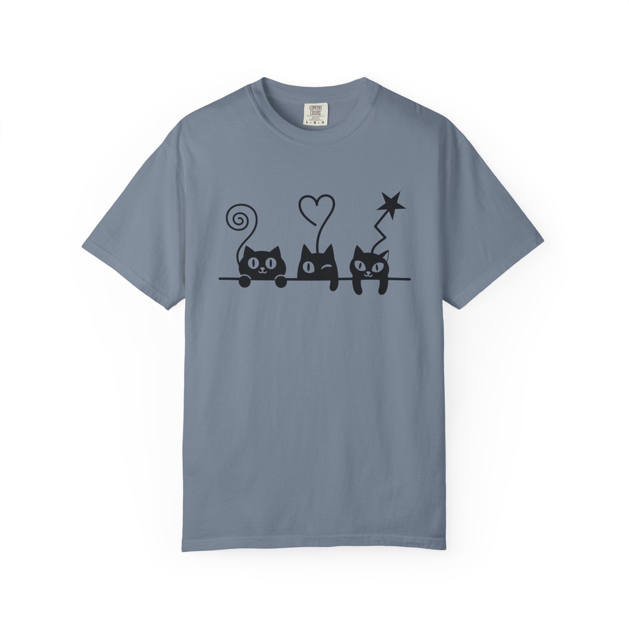 Cat Trio Graphic T-Shirt — Cute Black Cats Heart Magic Tee