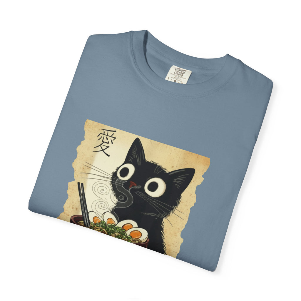 Black Cat Ramen T-Shirt — Cute Japanese Neko Love Graphic Tee