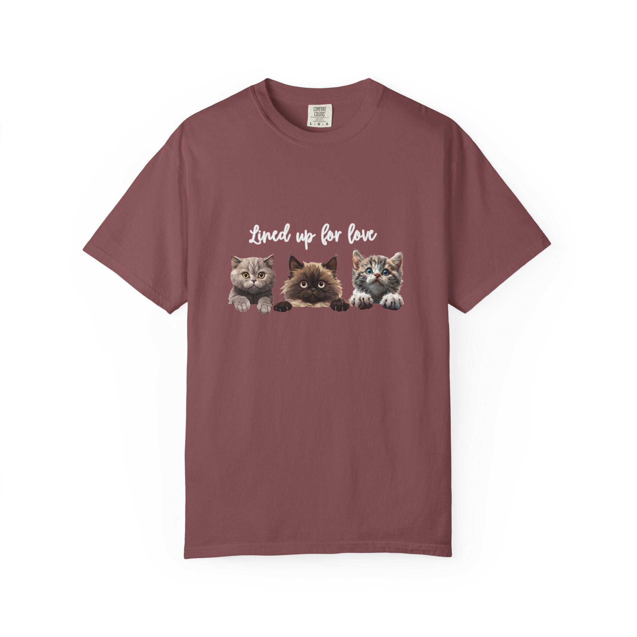Cat Lover T-Shirt — 'Lined Up for Love' Cute Kitten Graphic Tee