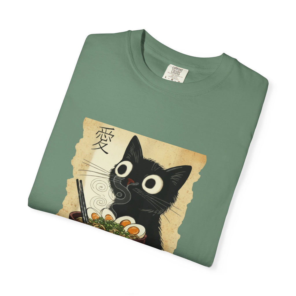 Black Cat Ramen T-Shirt — Cute Japanese Neko Love Graphic Tee