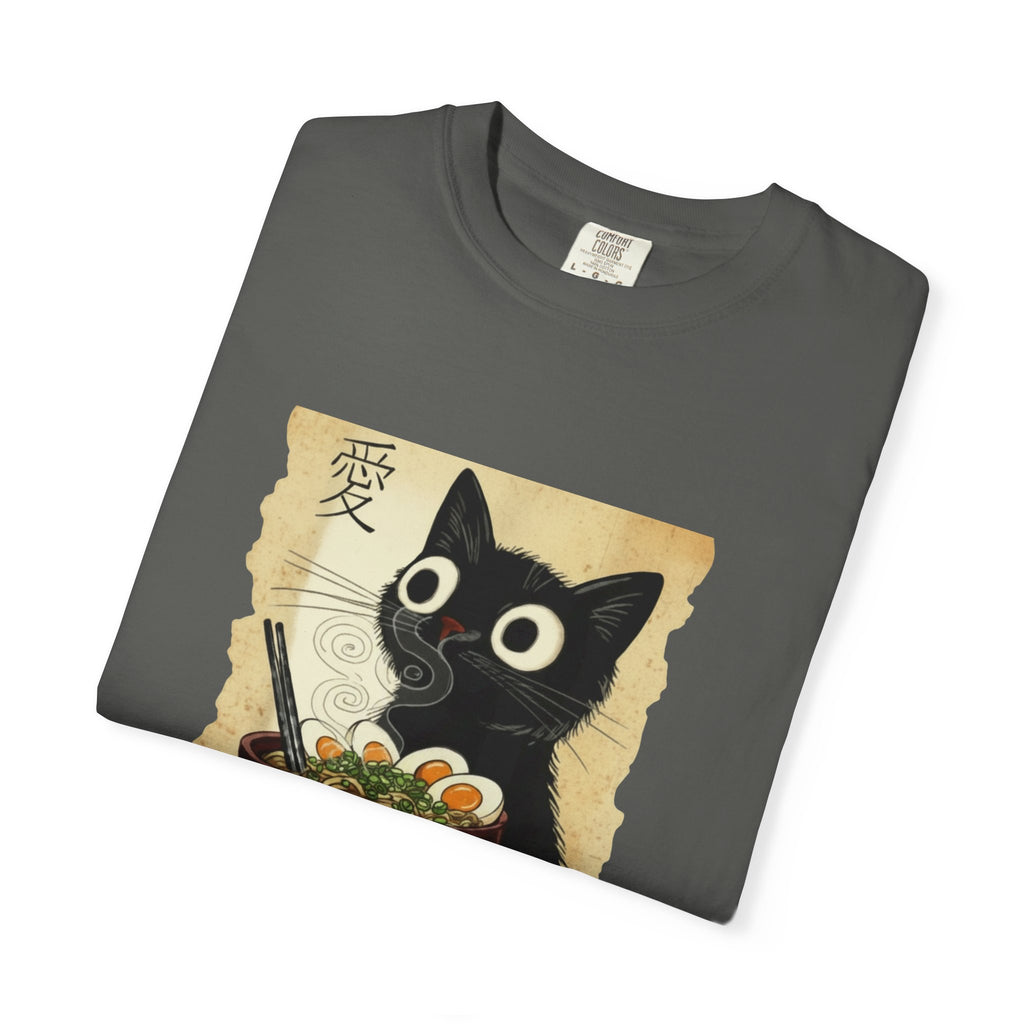 Black Cat Ramen T-Shirt — Cute Japanese Neko Love Graphic Tee