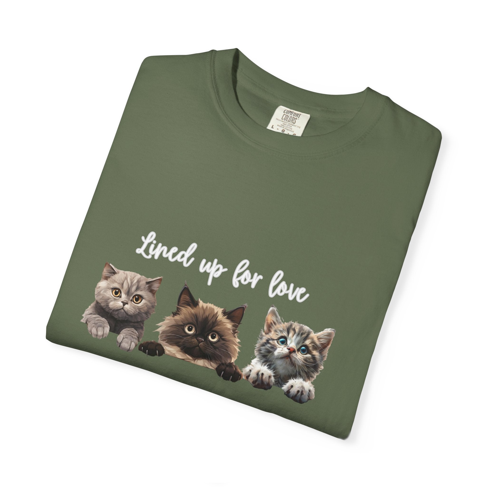 Cat Lover T-Shirt — 'Lined Up for Love' Cute Kitten Graphic Tee